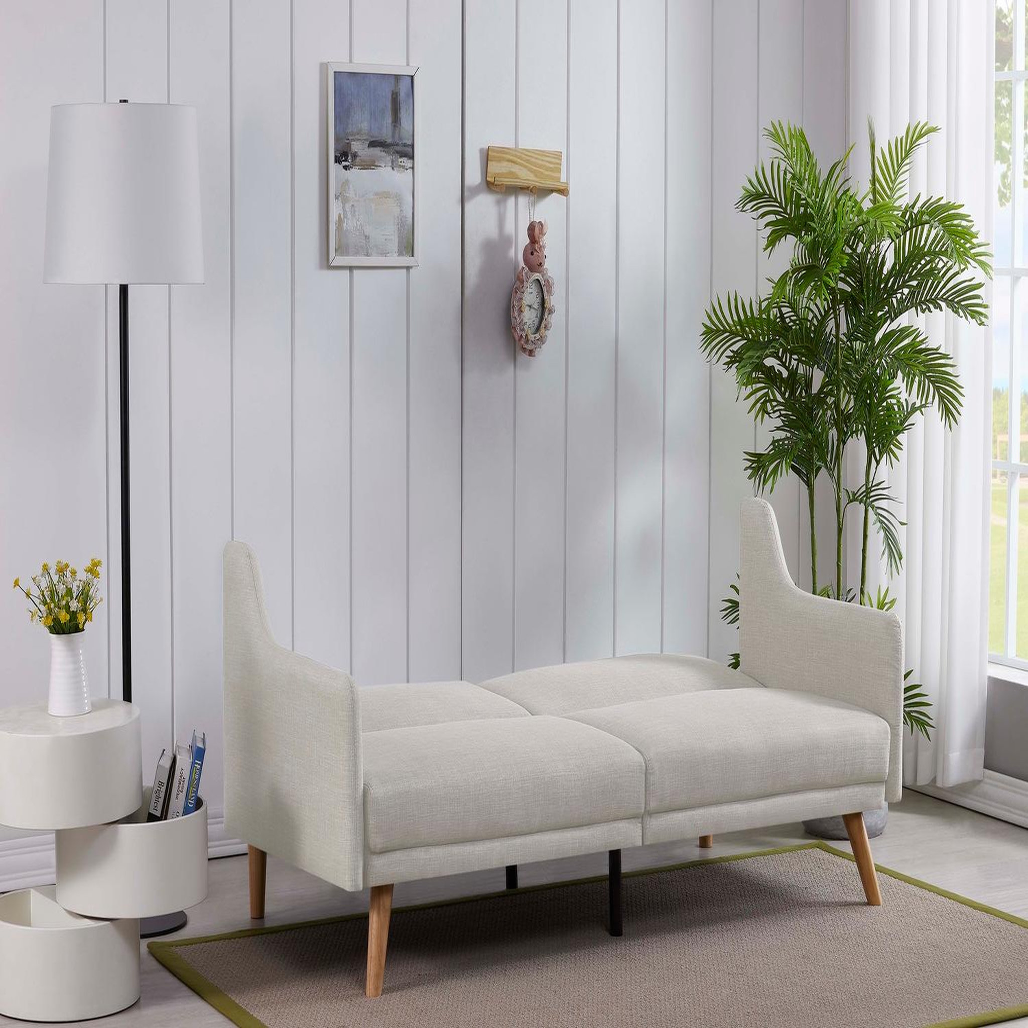 Voir la diapositive 6 : CONCEPT USINE Canapé scandinave convertible 3 places en tissu gris clair ester