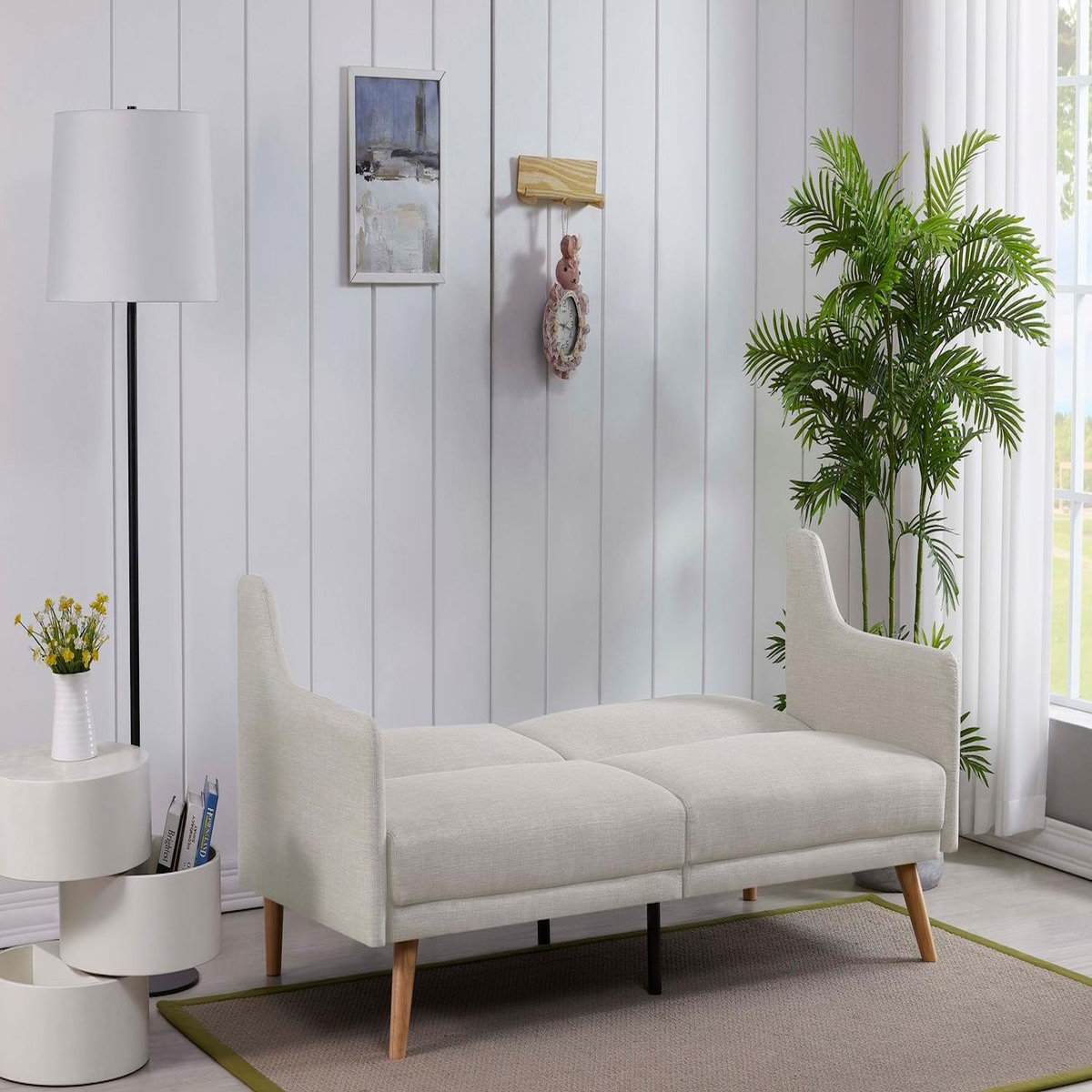 CONCEPT USINE Canapé scandinave convertible 3 places en tissu gris clair ESTER