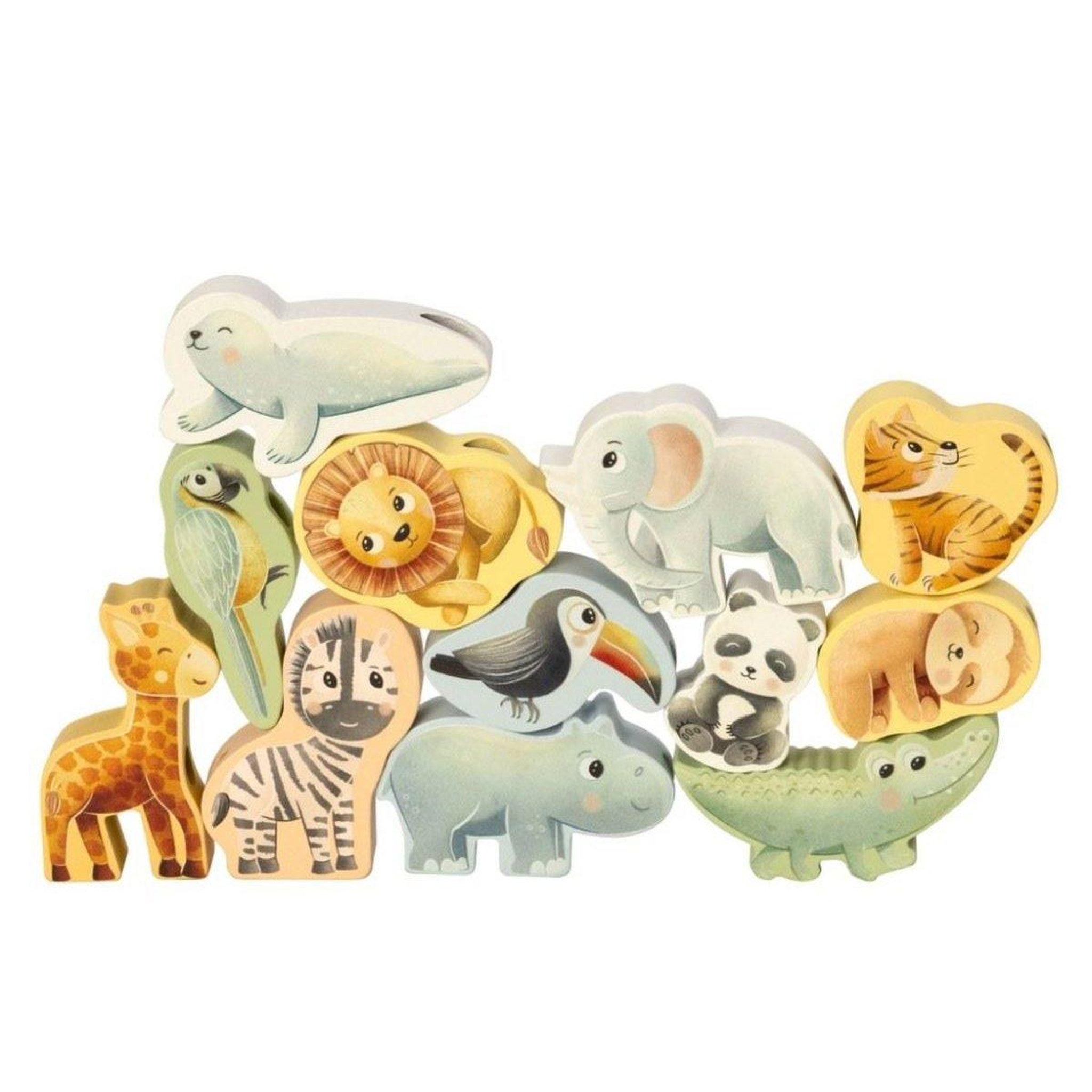 ELINELI Perles à enfiler en bois - Animaux du zoo