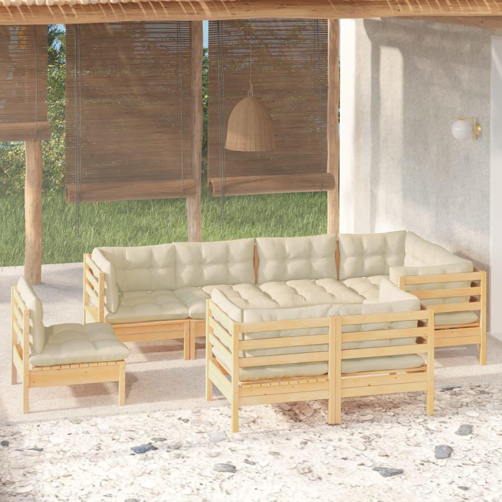 Voir la diapositive 1 : VIDAXL Salon de jardin 8 pcs avec coussins creme Bois de pin massif