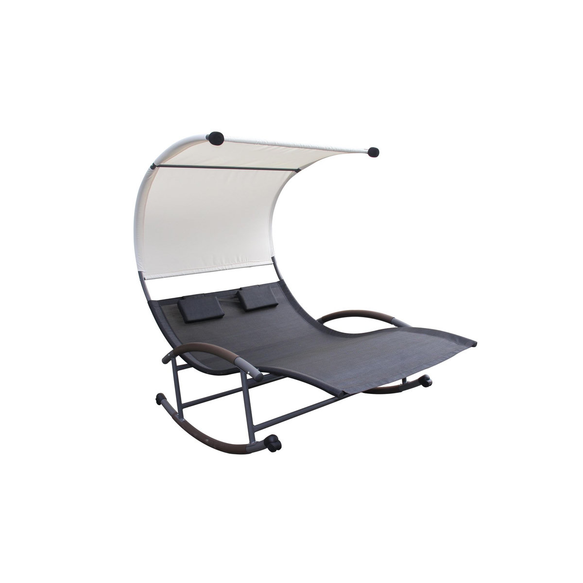 CONCEPT USINE Transat double à bascule avec auvent noir et écru ESSAOUIRA