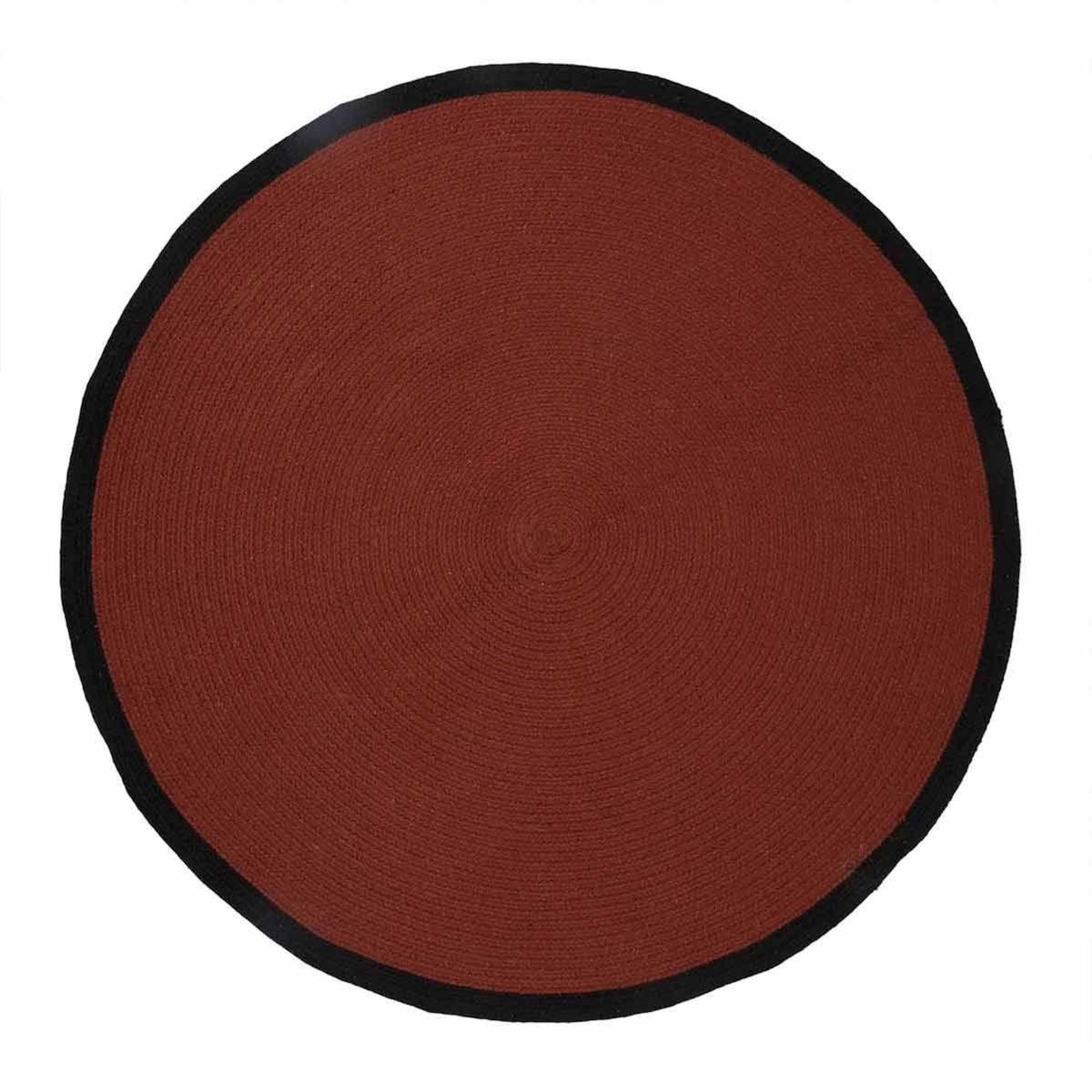 Paris Prix Tapis Rond en Coton  Bord  120cm Terracotta & Noir