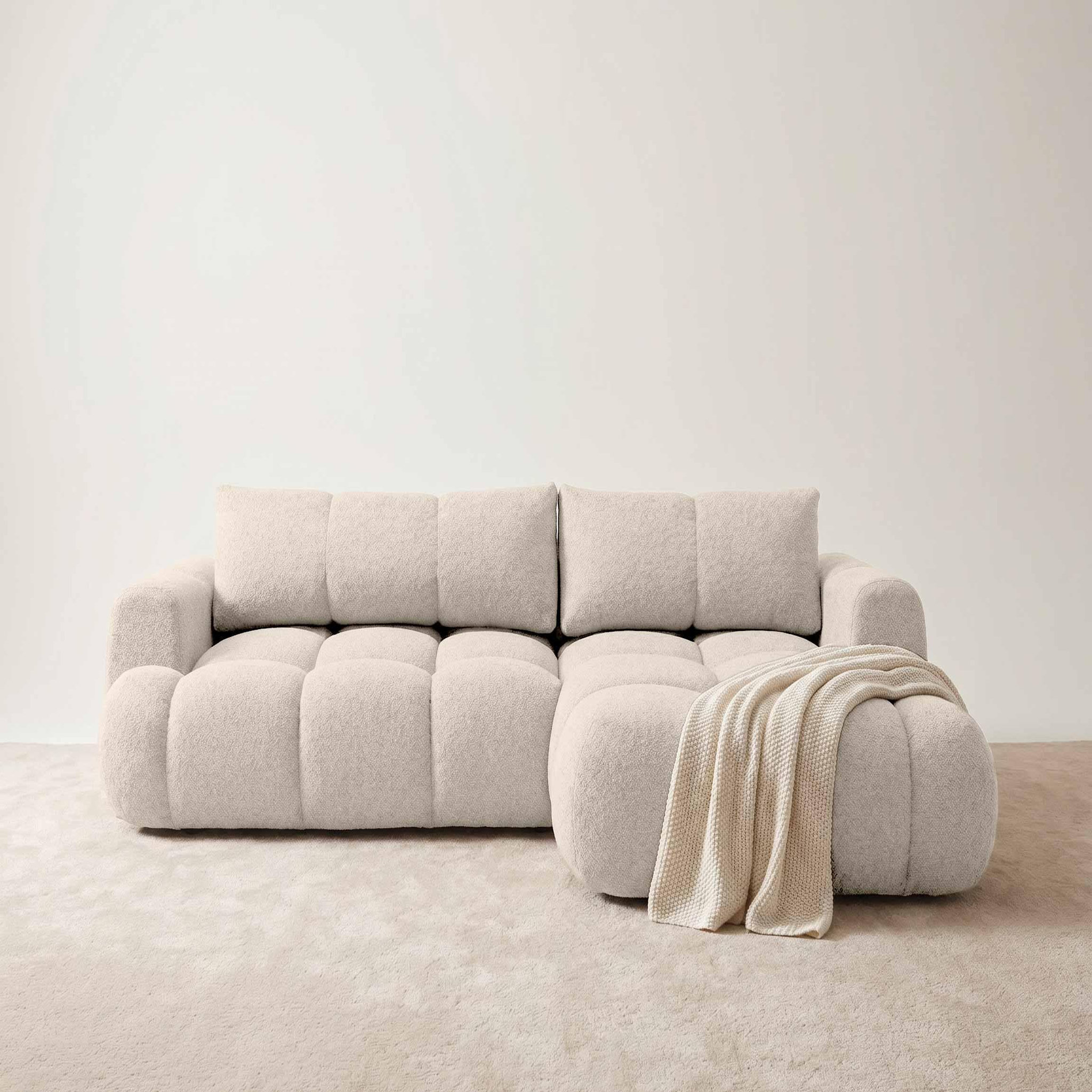 Voir la diapositive 2 : BEST MOBILIER Yulin - canapé d'angle droit 4 places convertible avec coffre en tissu bouclette