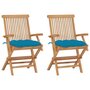 Voir la diapositive 1 : VIDAXL Chaises de jardin lot de 2 avec coussins bleu clair Teck massif