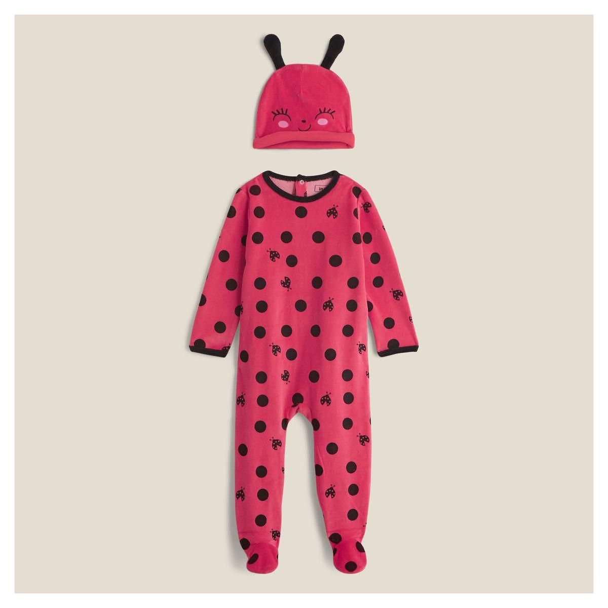 IN EXTENSO Dors bien velours déguisement coccinelle + bonnet bébé fille