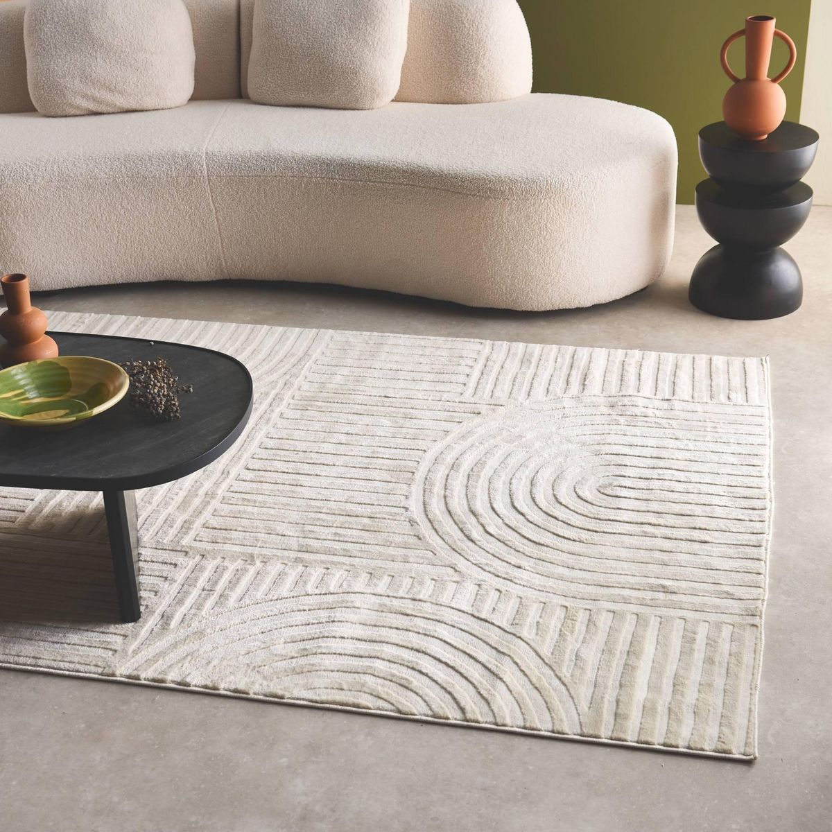 SWEEEK Tapis intérieur motif graphique arches, poils ras, crème