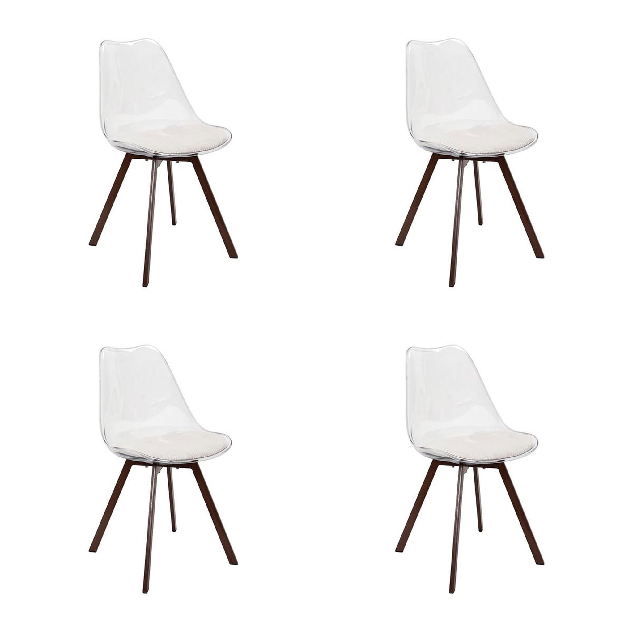 The Home Deco Factory Lot de 4 chaises coussin côtelé  scott  82cm transparent & beige