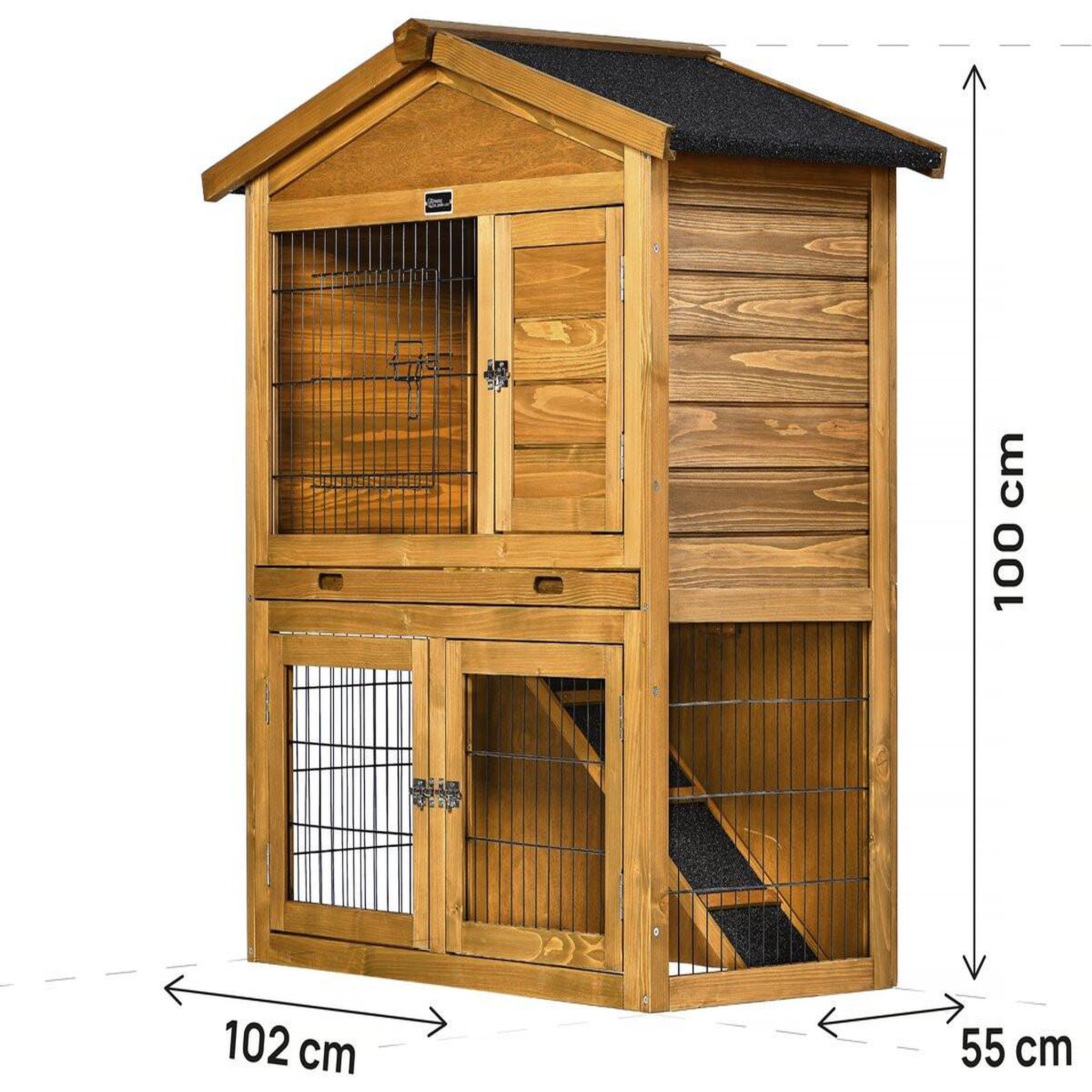 Voir la diapositive 4 : Habitat et Jardin Clapier poulailler en bois  Noisette  - 102 x 55 x 100 cm - Marron