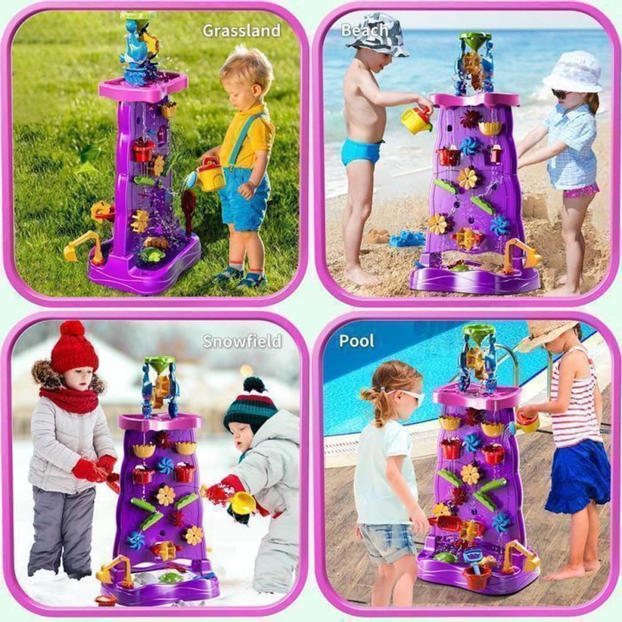 Voir la diapositive 6 : Table murale d'activités double face sable et eau violet avec accessoires pour enfants 3 à 8 ans