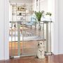 Voir la diapositive 2 : PAWHUT Barrière de sécurité animaux - longueur réglable dim. 75-103 cm - porte double verrouillage, ouverture double sens -sans perçage - acier ABS gris