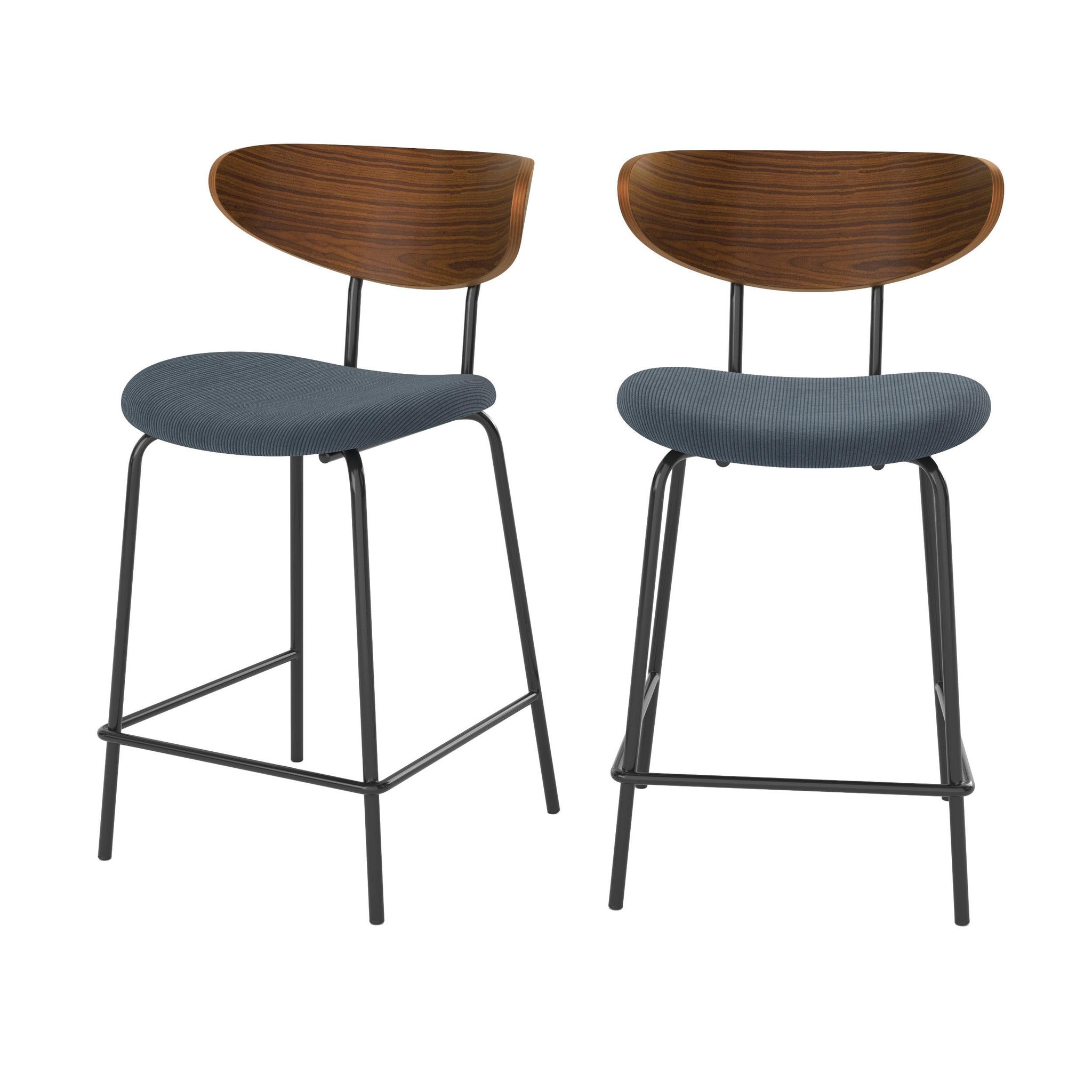 MAISON PAVANE Lot de 2 chaises pour îlot central, velours côtelé bleu marine 64.5 cm-jade