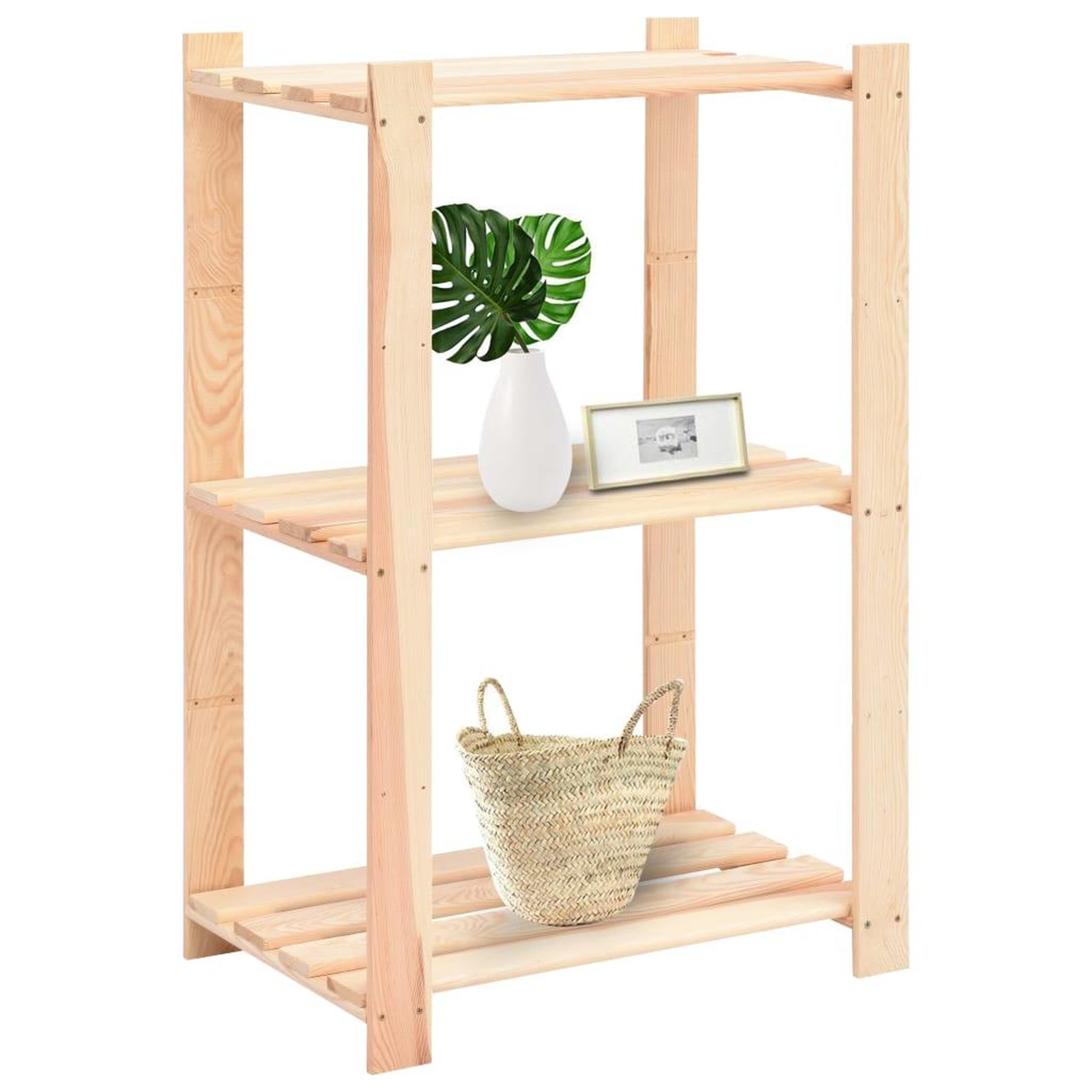 Voir la diapositive 2 : VIDAXL Etageres de rangement a 3 niveaux 2 pcs 60x38x90 cm Pin 150 kg