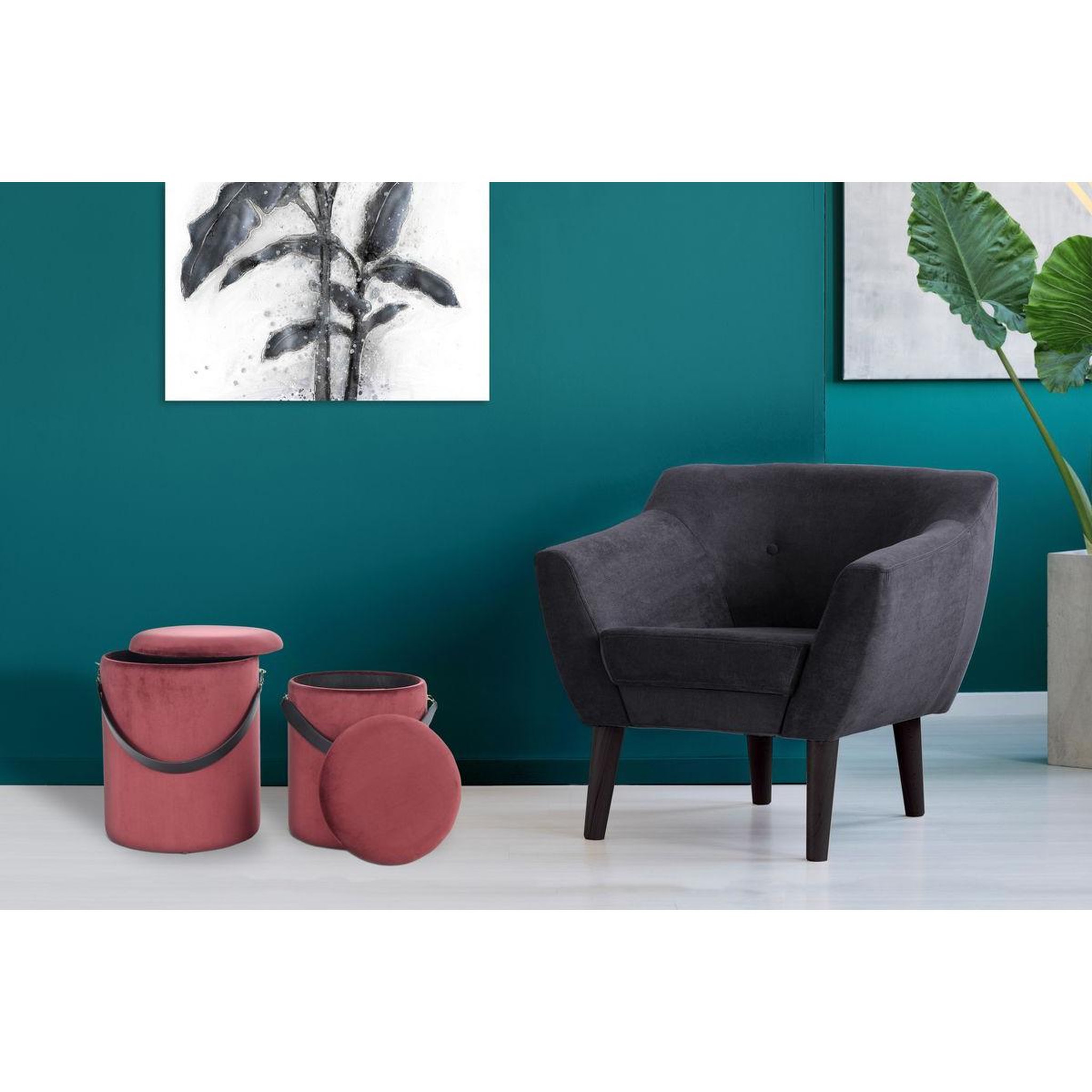 Voir la diapositive 2 : Paris Prix Lot de 2 poufs & coffres de rangement  arabella  44cm rouge