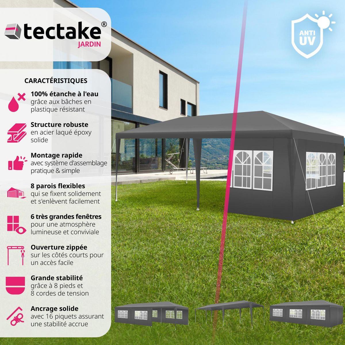 tectake Barnum Elasa 9x3m avec 8 éléments latéraux