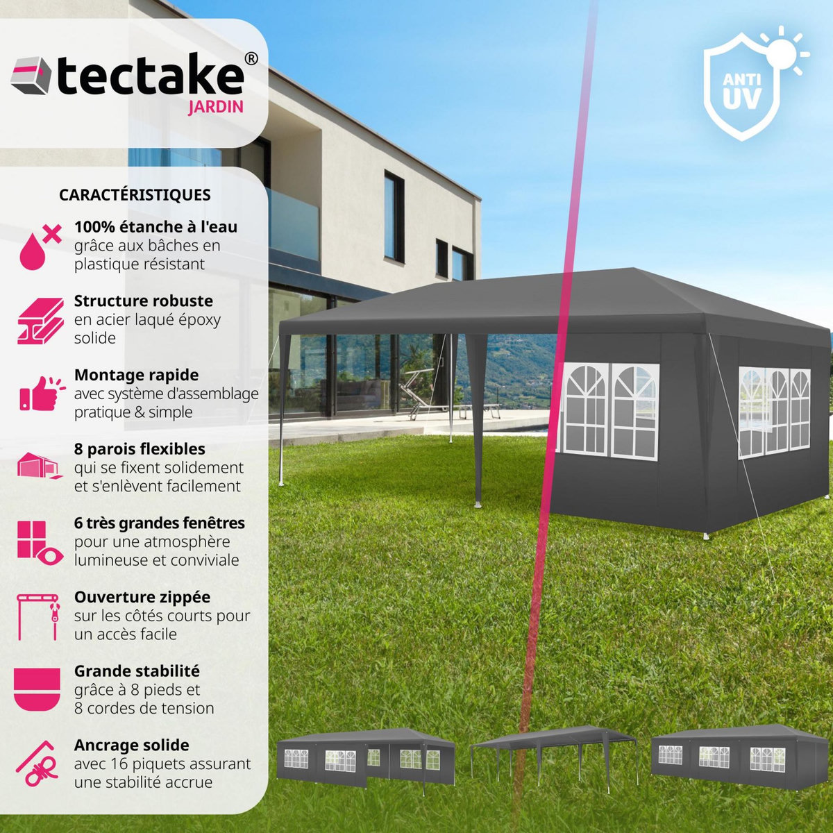 tectake Barnum Elasa 9x3m avec 8 éléments latéraux