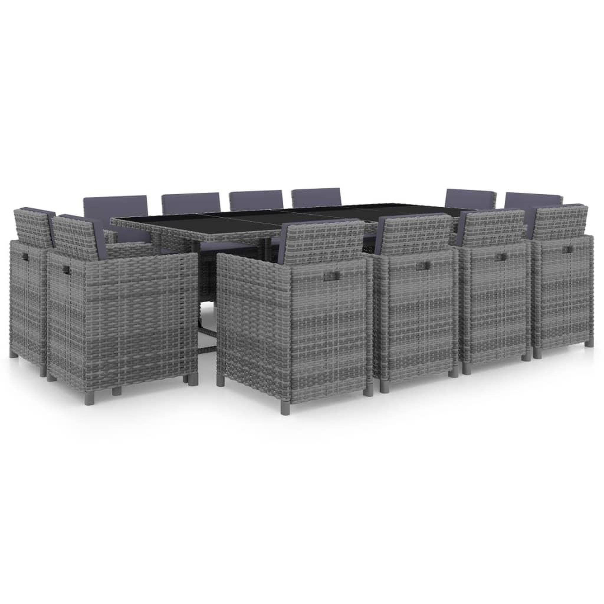 Voir la diapositive 1 : VIDAXL Ensemble a manger d'exterieur 13 pcs coussins rotin anthracite