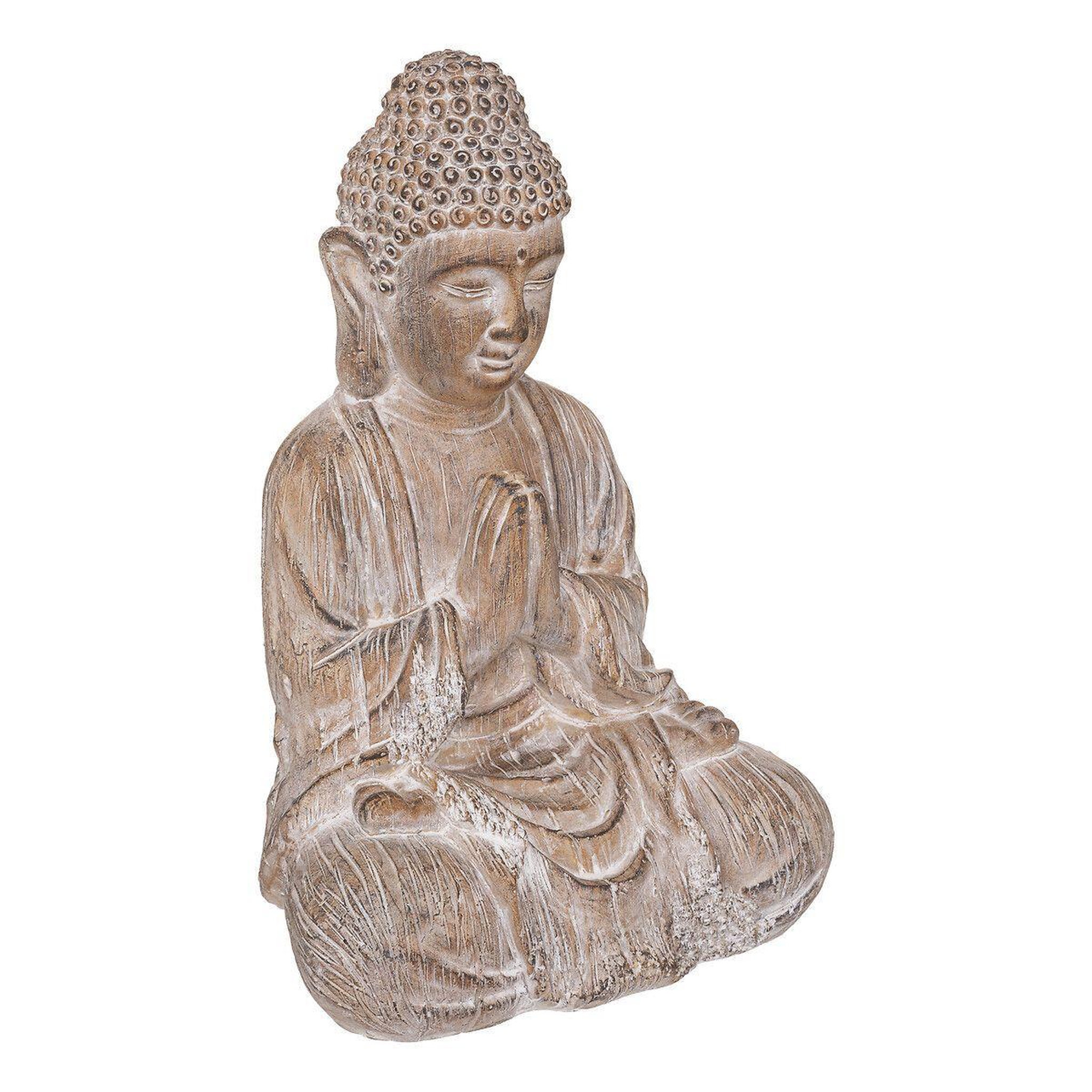 ATMOSPHERA Statuette Déco Bouddha  Effet Bois  45cm Lin