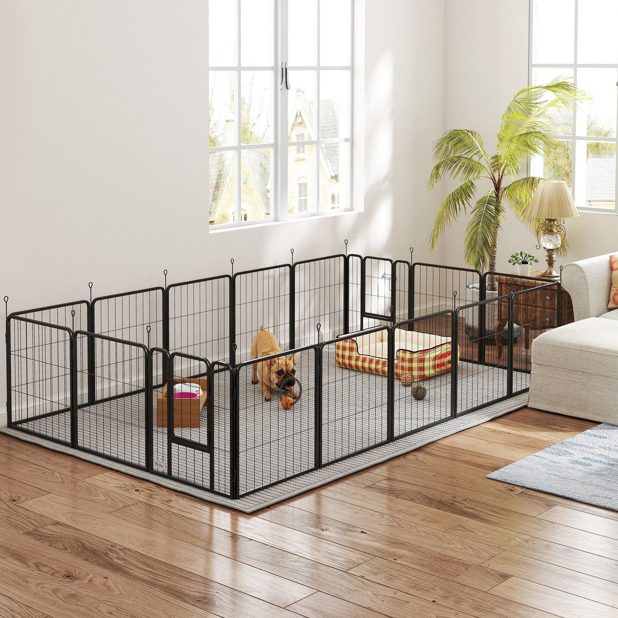 Voir la diapositive 2 : PAWHUT Parc enclos chien 16 panneaux modulables pliable porte verrouillable acier époxy noir