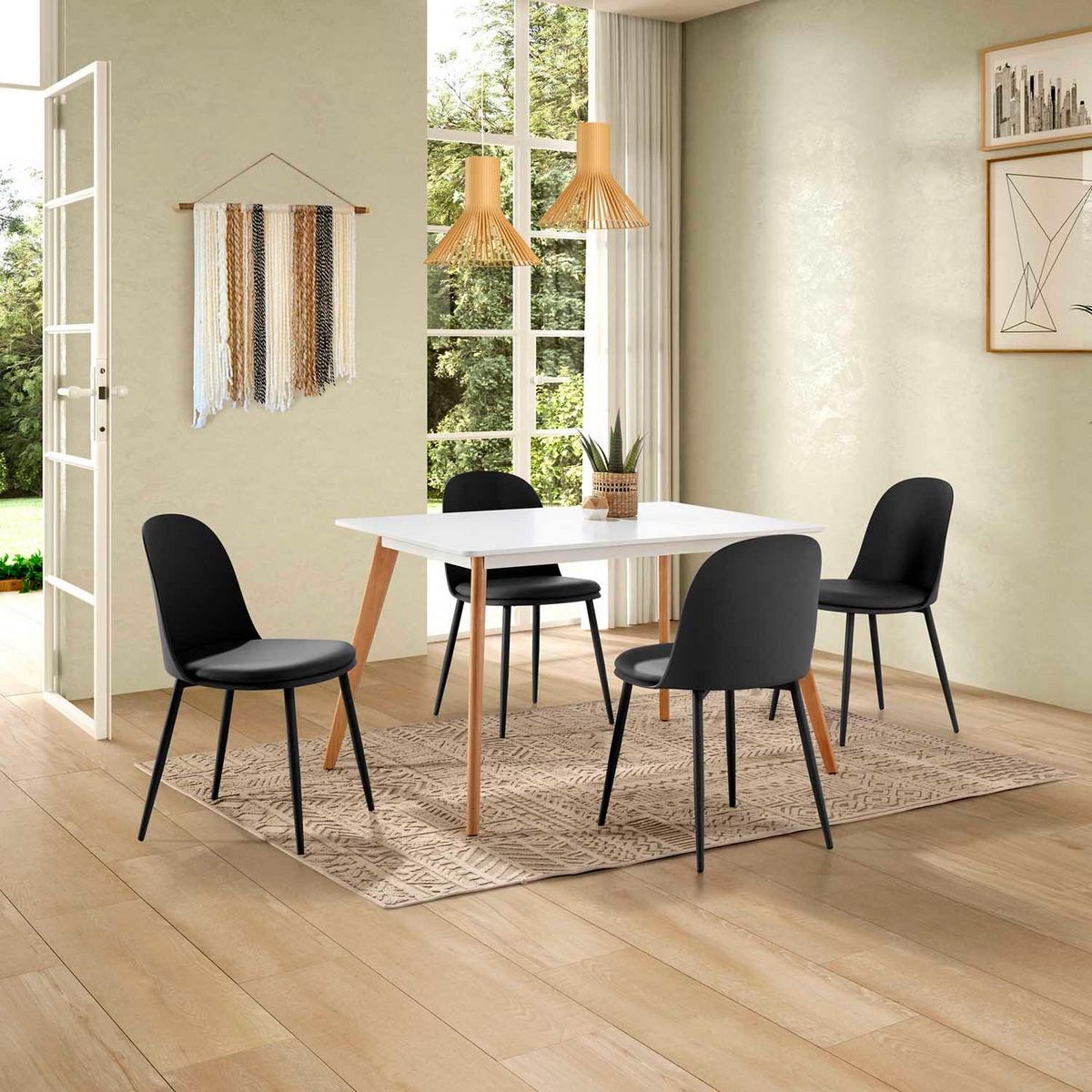 VS VENTA-STOCK Lot de 4 chaises Kana noir, pieds en métal et assise rembourrée