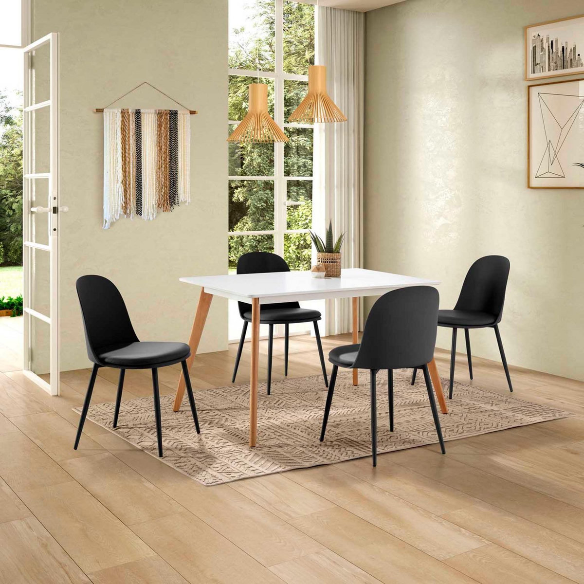 VS VENTA-STOCK Lot de 4 chaises Kana noir, pieds en métal et assise rembourrée