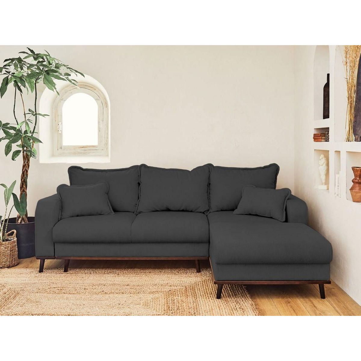 LISA DESIGN Albane - canapé d'angle droit - 4 places - convertible avec coffre - en velours côtelé