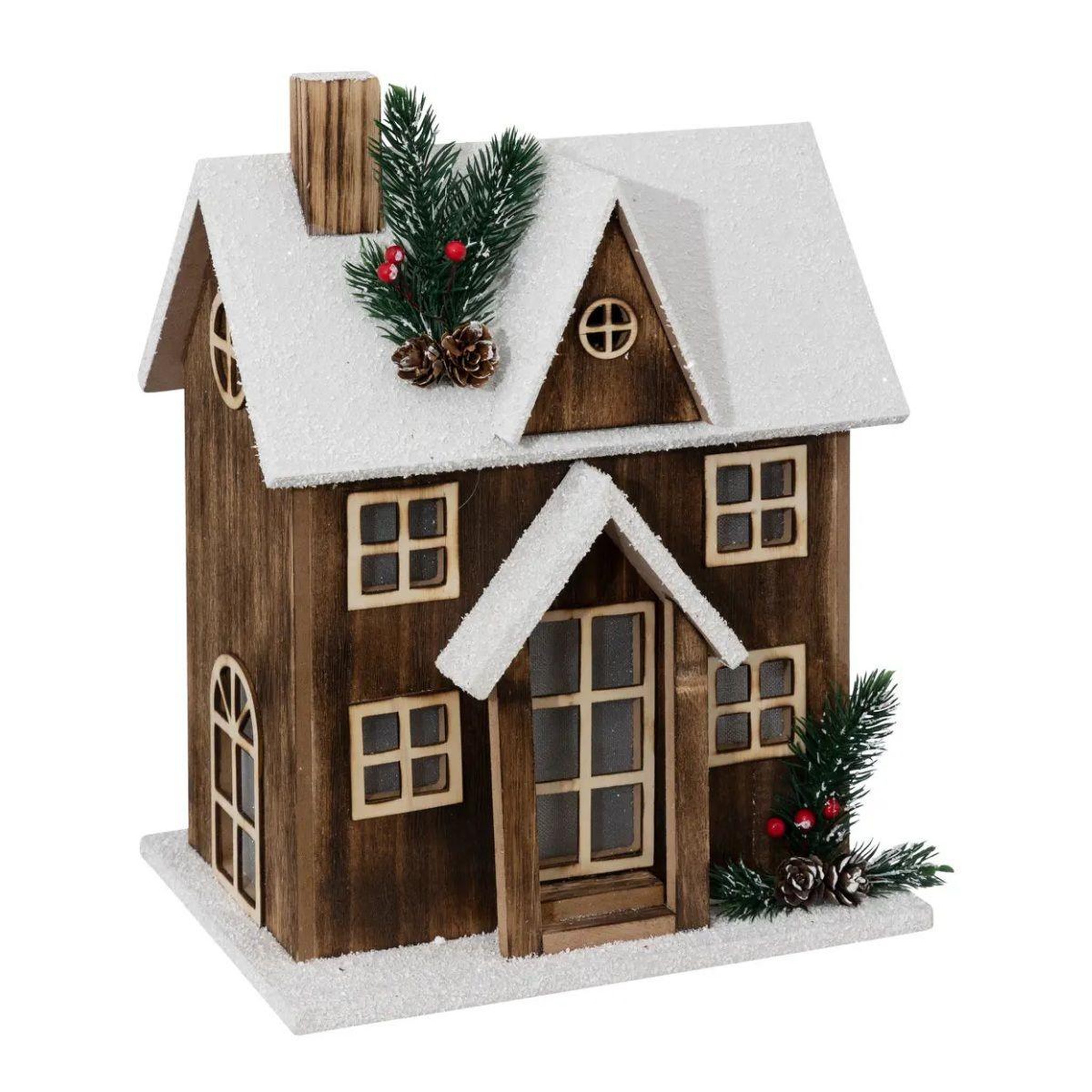Voir la diapositive 1 : ATMOSPHERA Décoration Lumineuse Maison  Neige  33cm Marron