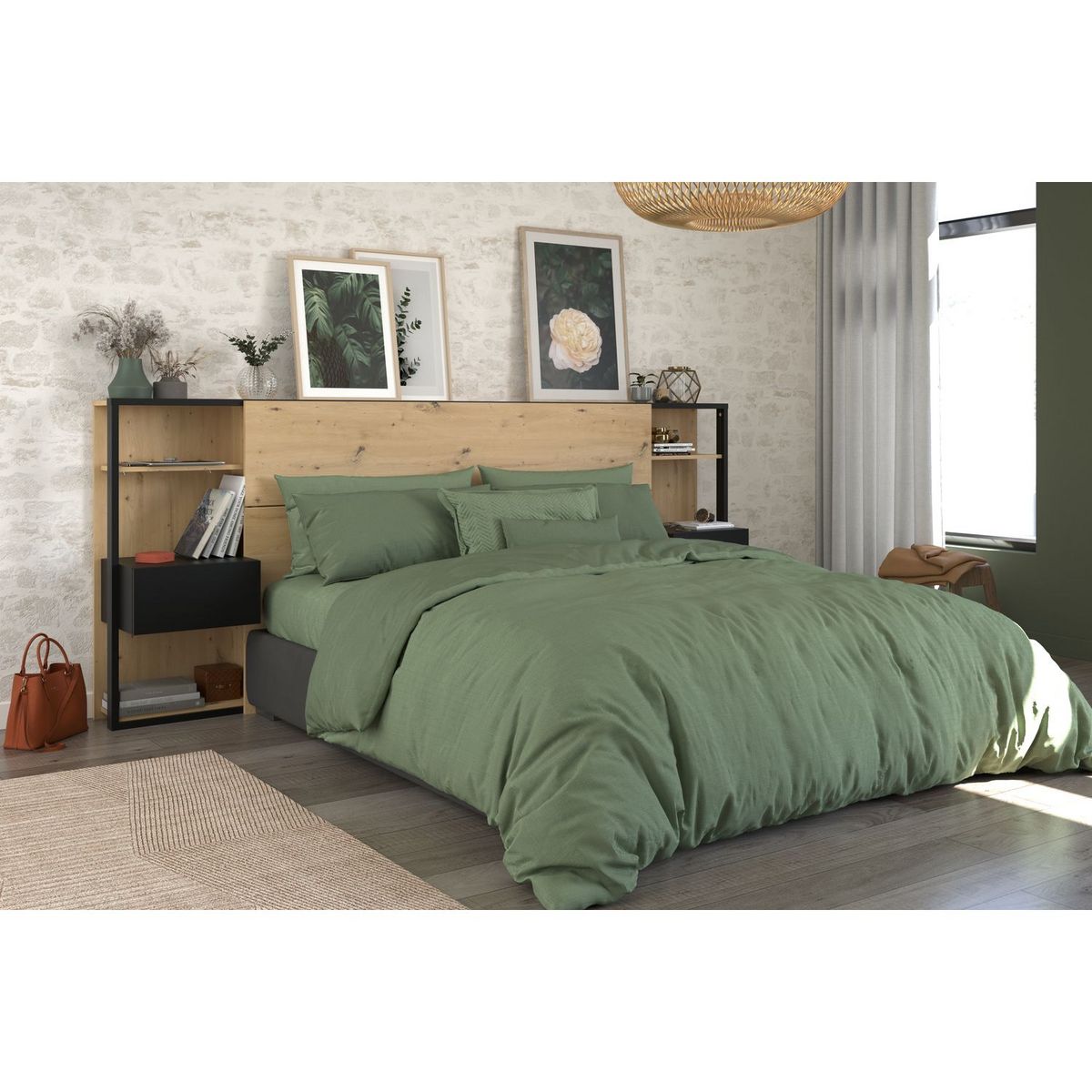 Tête de lit pour lit 140 ou 160 cm avec rangements PAM