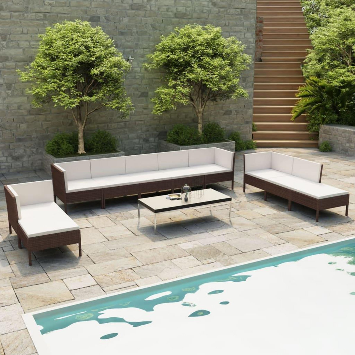 VIDAXL Salon de jardin 10 pcs avec coussins Resine tressee Marron