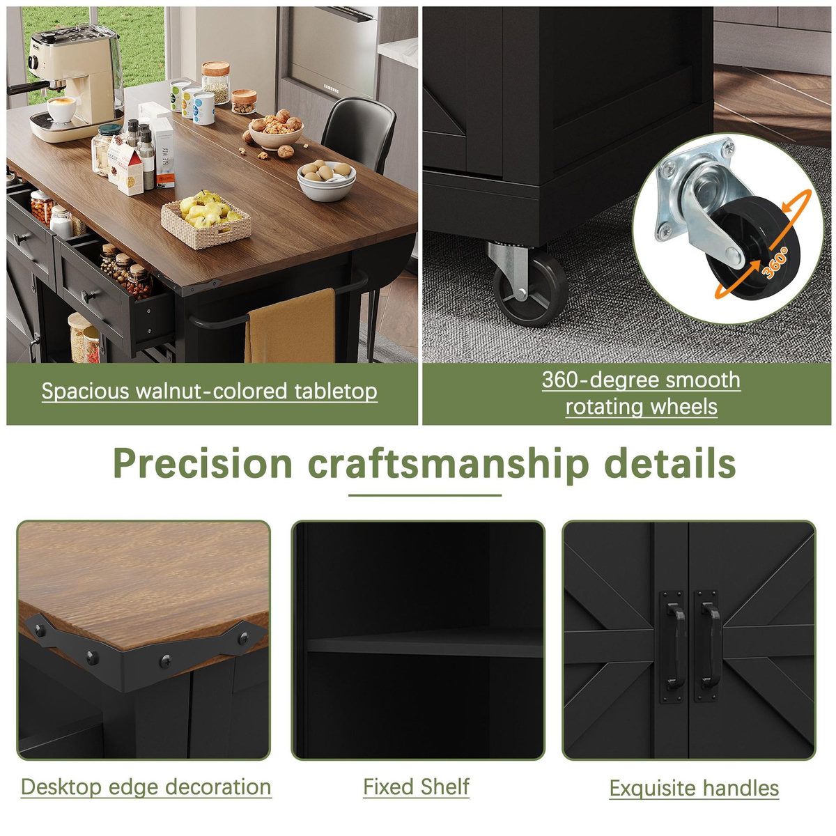 MERAX Desserte 2 portes 3 tiroirs coloris noir mdf