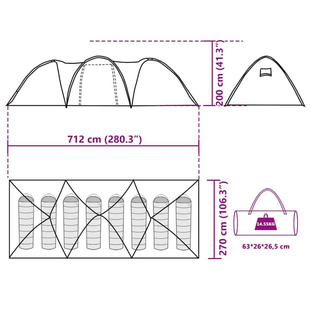 VIDAXL Tente familiale a dome 8 personnes gris et orange impermeable