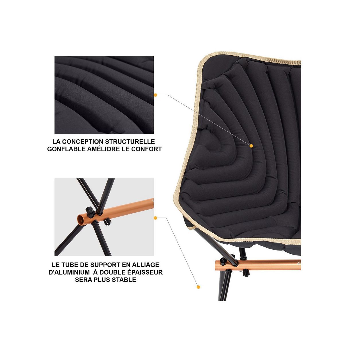 KINGCAMP Chaise de camping gonflable - Kingcamp - Noir - Sac de transport inclus