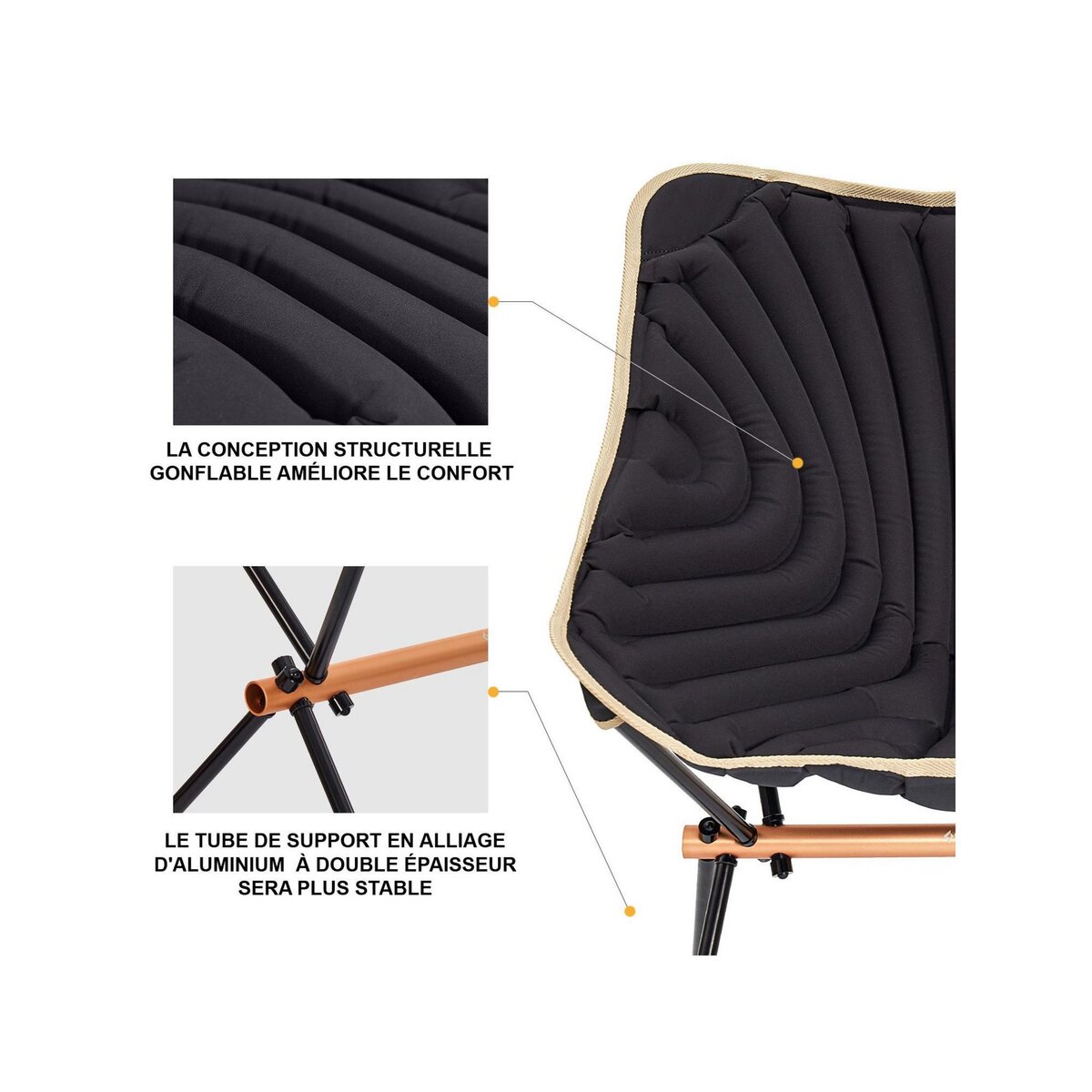 KINGCAMP Chaise de camping gonflable - Kingcamp - Noir - Sac de transport inclus