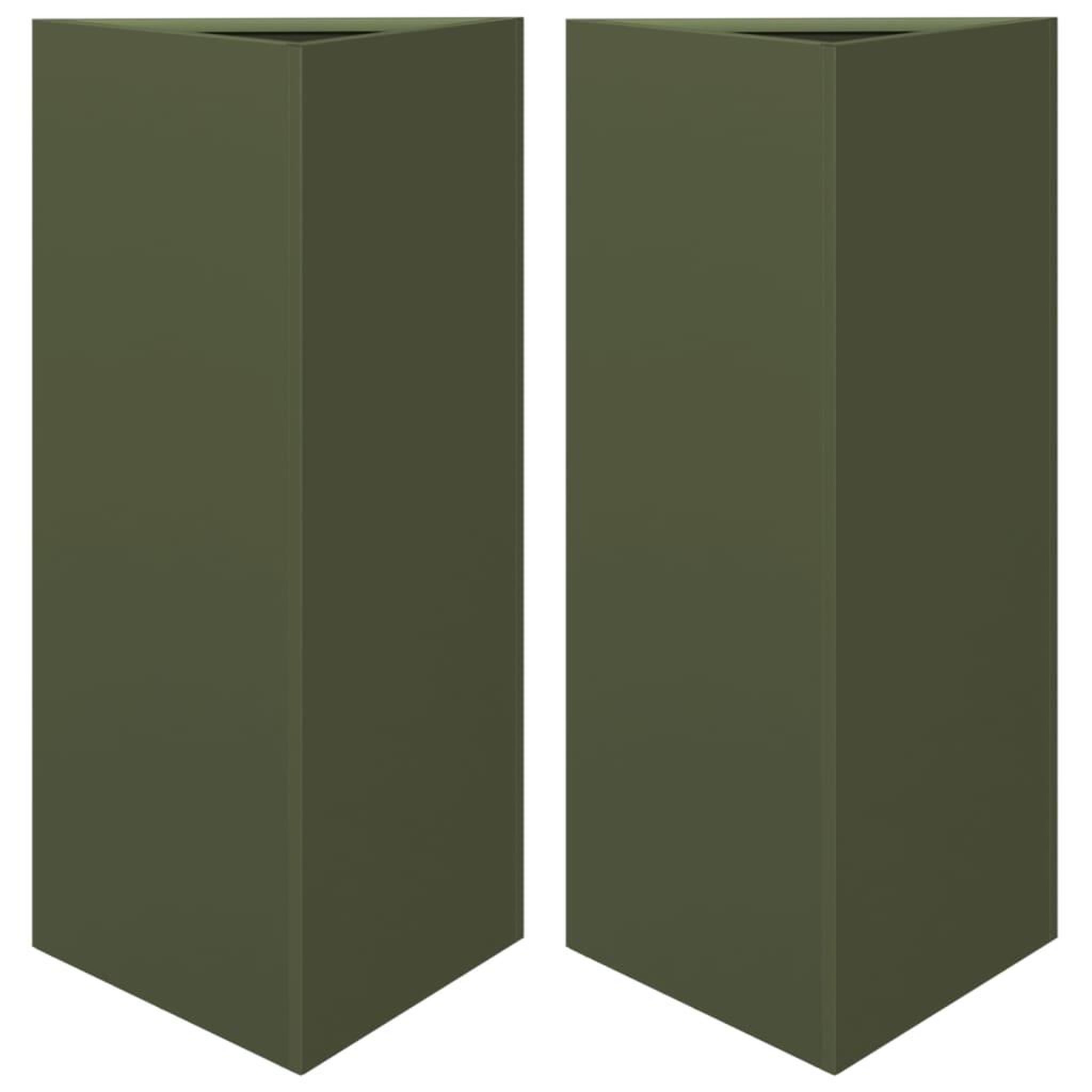 Voir la diapositive 2 : VIDAXL Jardinieres 2 pcs vert olive triangulaire 40x34,5x70 cm acier