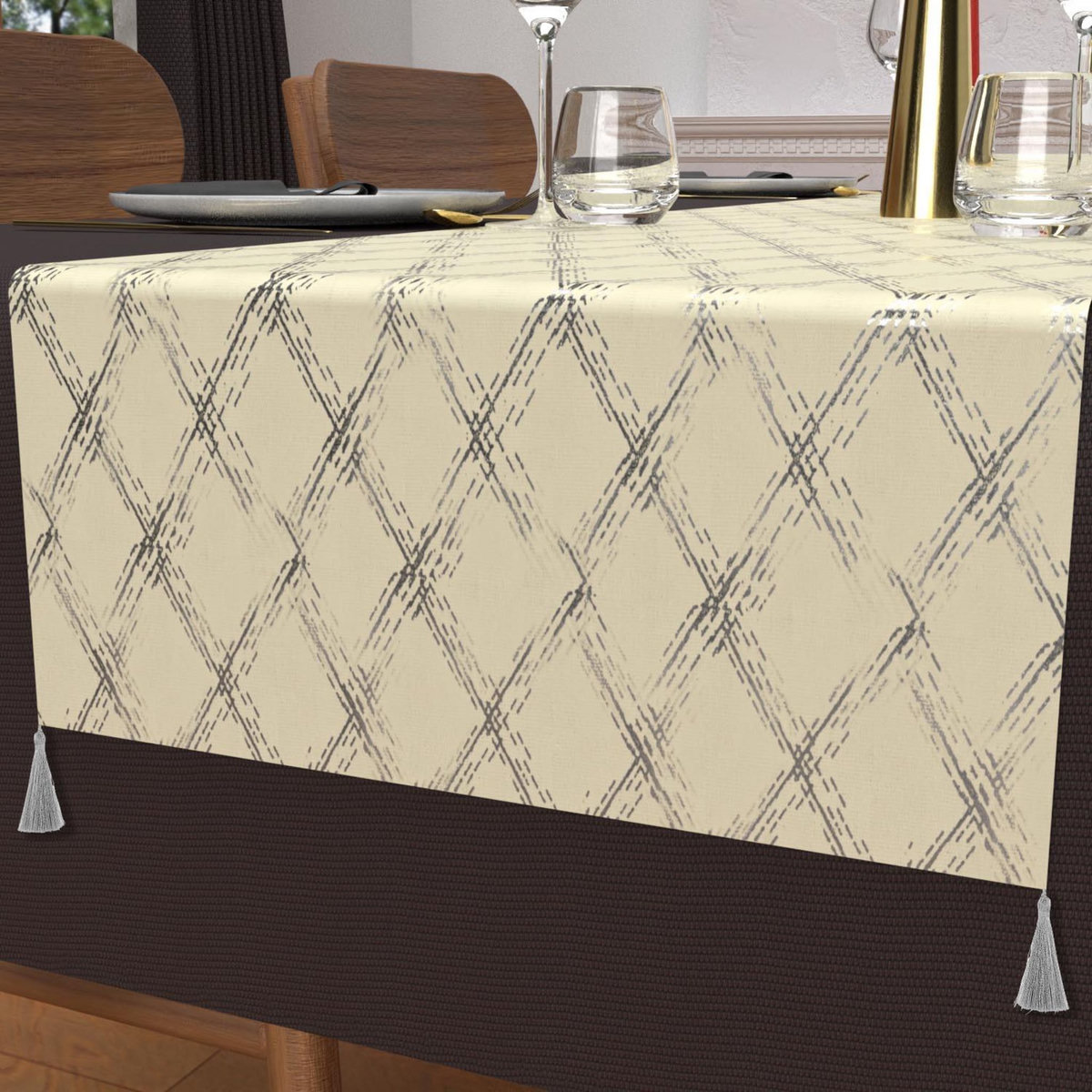 SOLEIL D'OCRE Chemin de table festif en pur coton 40x180 cm CELESTE, par Soleil d'Ocre