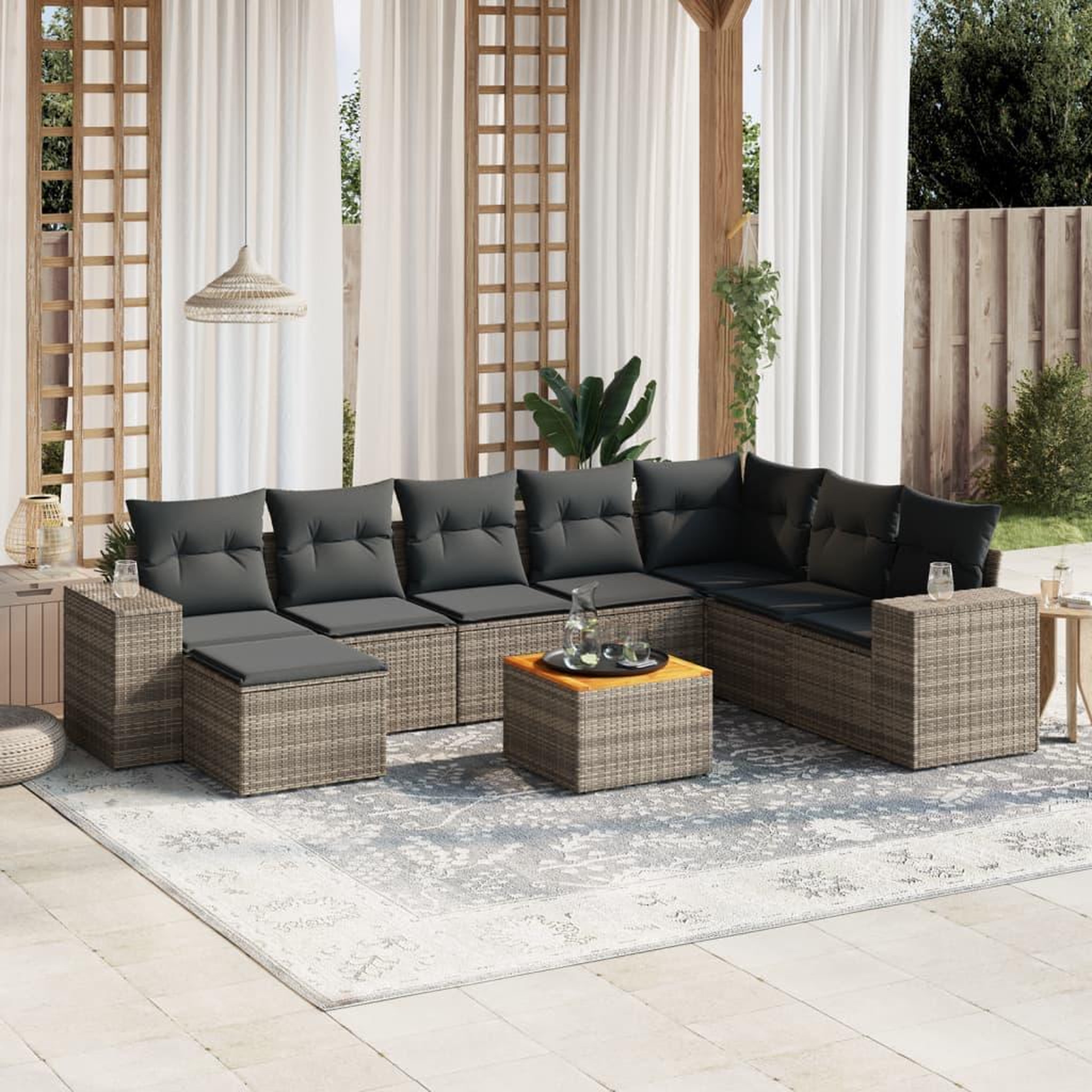 VIDAXL Salon de jardin 9 pcs avec coussins gris resine tressee