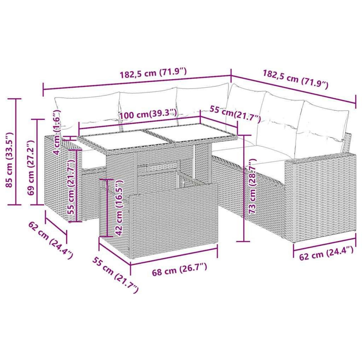 VIDAXL Salon de jardin 6 pcs avec coussins gris resine tressee