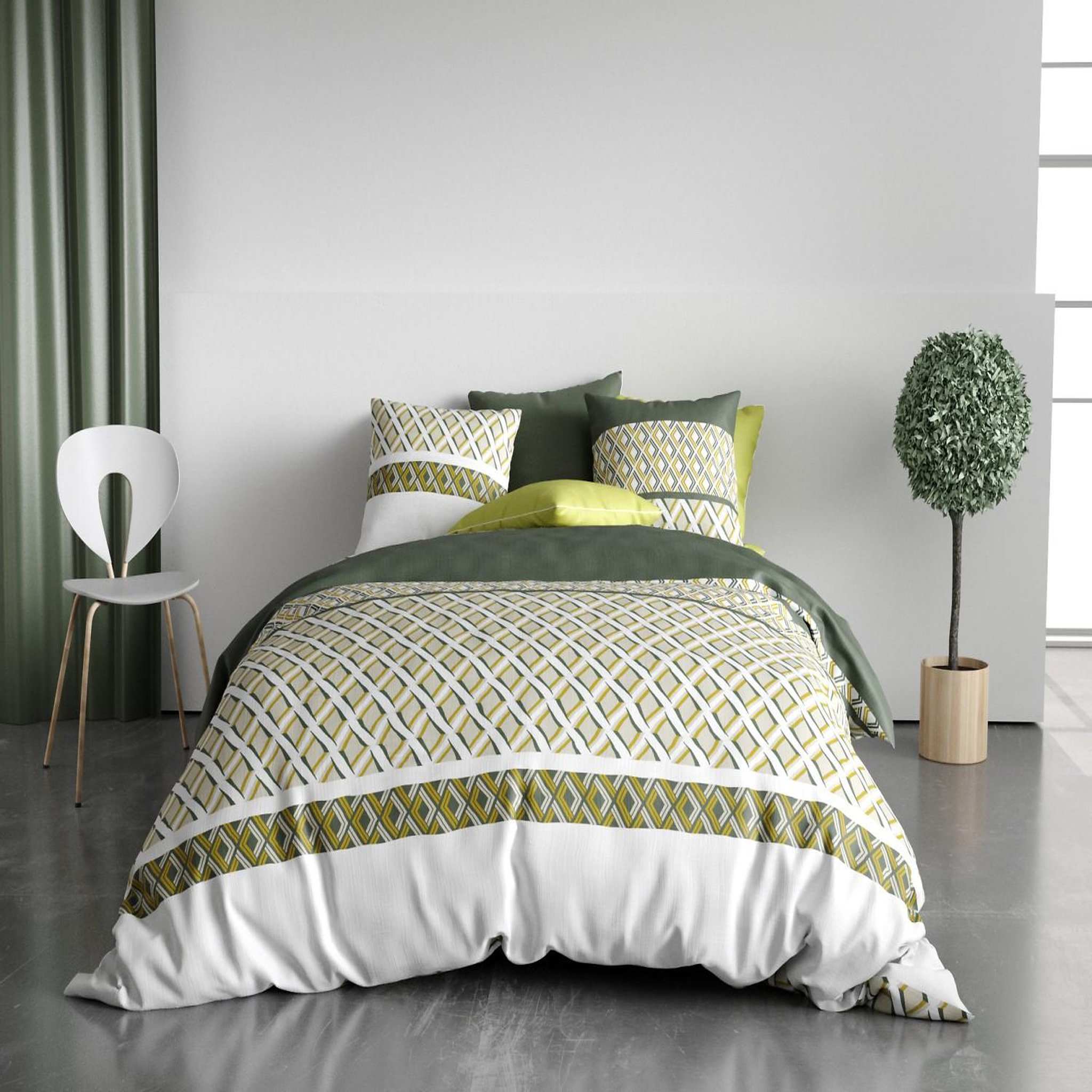 ATELIER DU COTON Parure housse de couette 100% coton 57 fils nayaa. Coloris disponibles : Vert