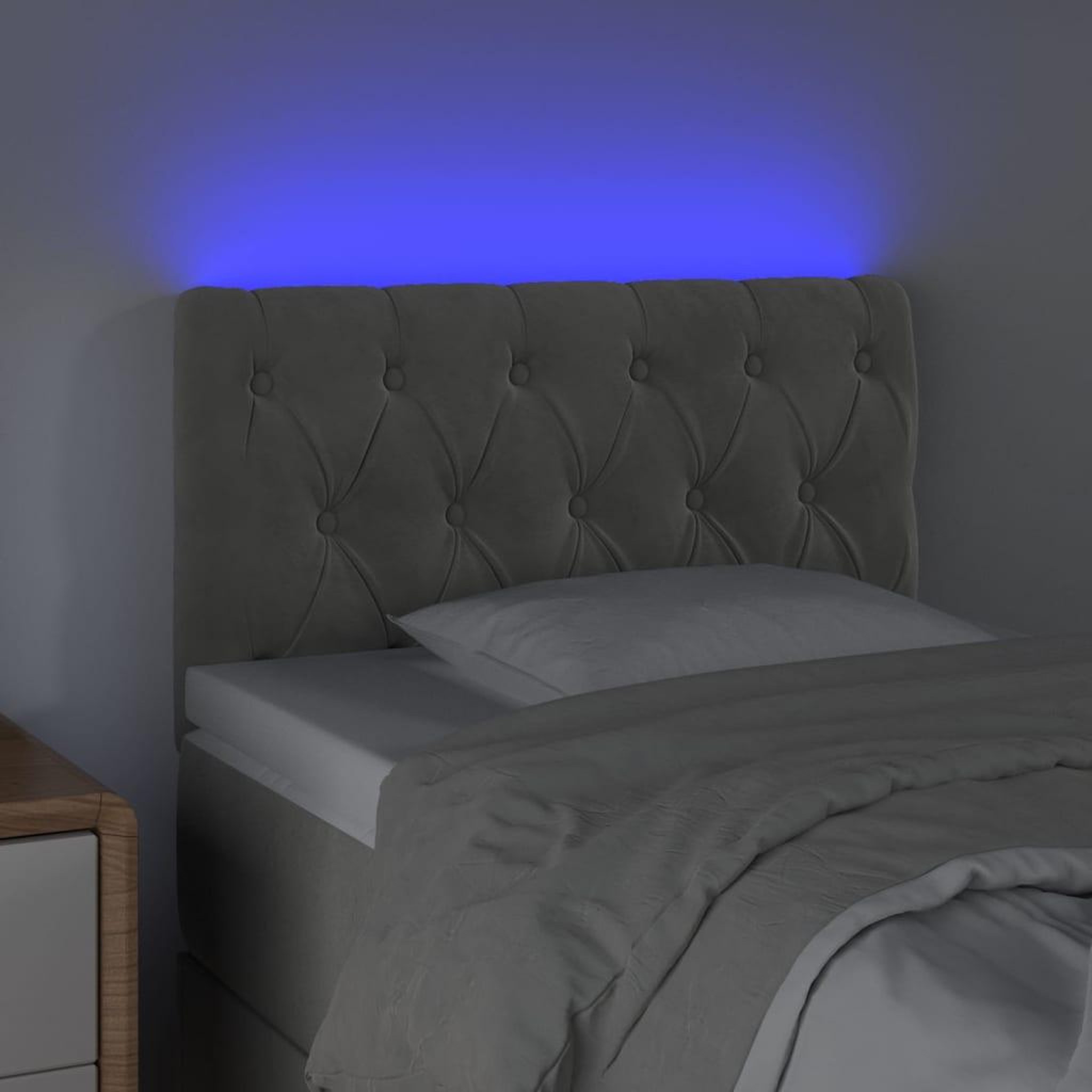 Voir la diapositive 3 : VIDAXL Tete de lit a LED Gris clair 80x7x78/88 cm Velours