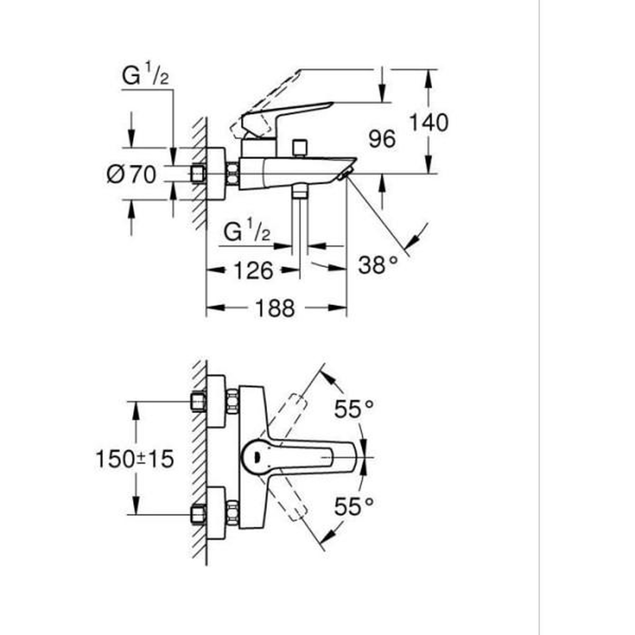 Voir la diapositive 3 : Grohe Mitigeur monocommande bain/douche - grohe start - noir mat - montage mural apparent - inverseur automatique