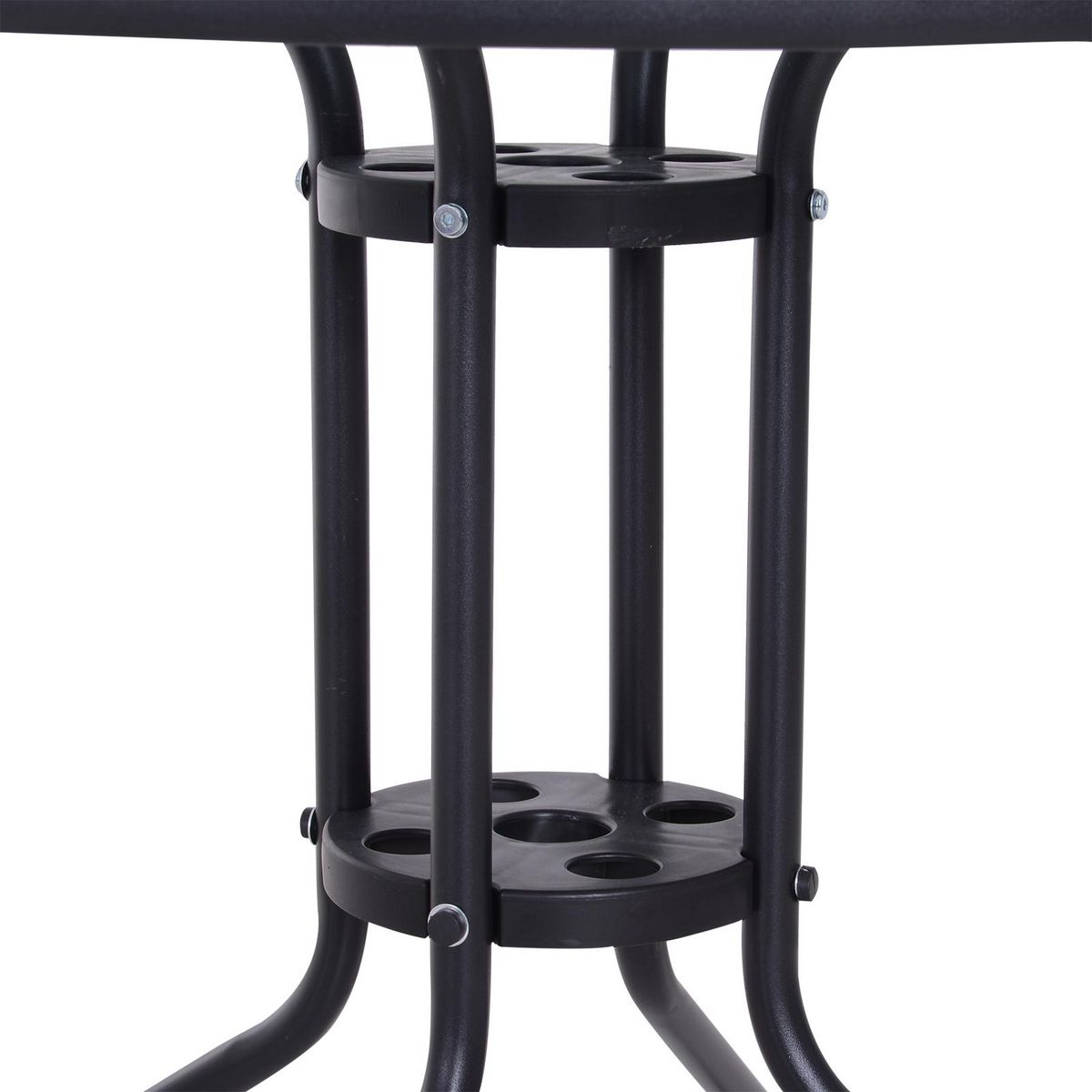 OUTSUNNY Table ronde bistro de jardin dim. Ø 80 x 72H cm espace installation parasol acier époxy noir plateau verre trempé