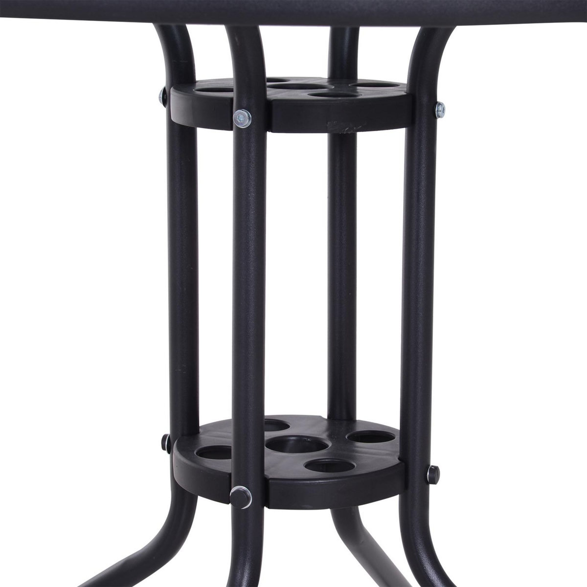 OUTSUNNY Table ronde bistro de jardin dim. Ø 80 x 72H cm espace installation parasol acier époxy noir plateau verre trempé