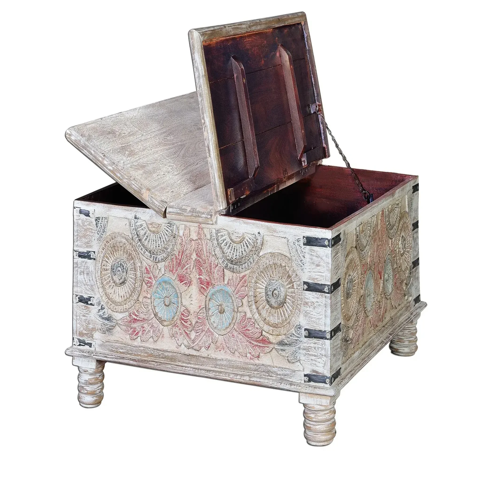 Voir la diapositive 4 : GINER Y COLOMER SL Table basse en bois de manguier 90 cm style ethnique rustique