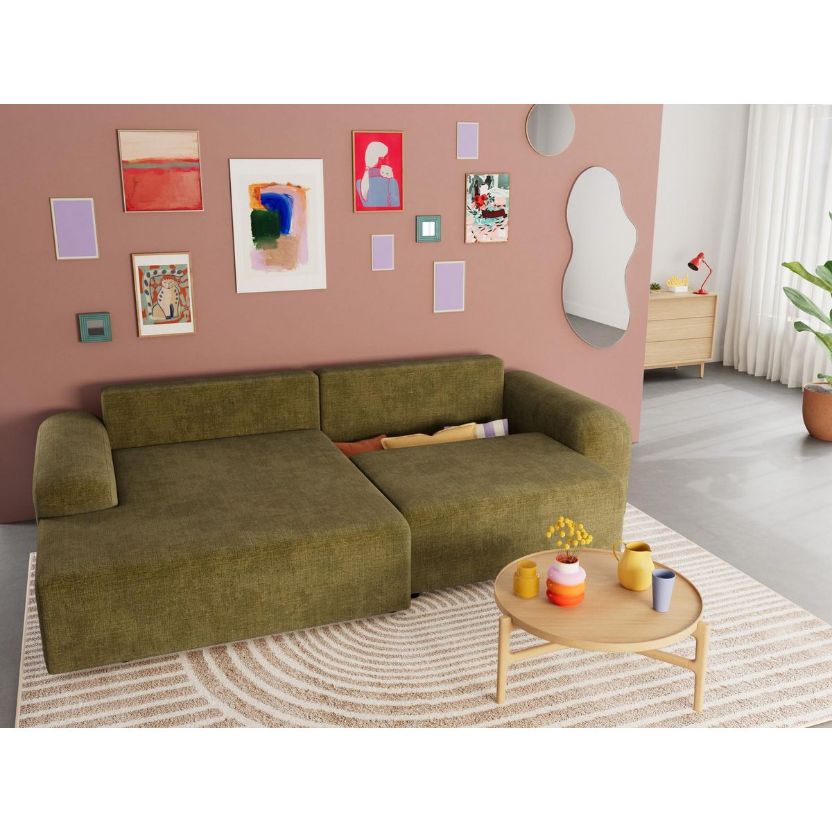 BEST MOBILIER Rebecca - canapé d'angle gauche 4 places convertible avec coffre en velours texturé