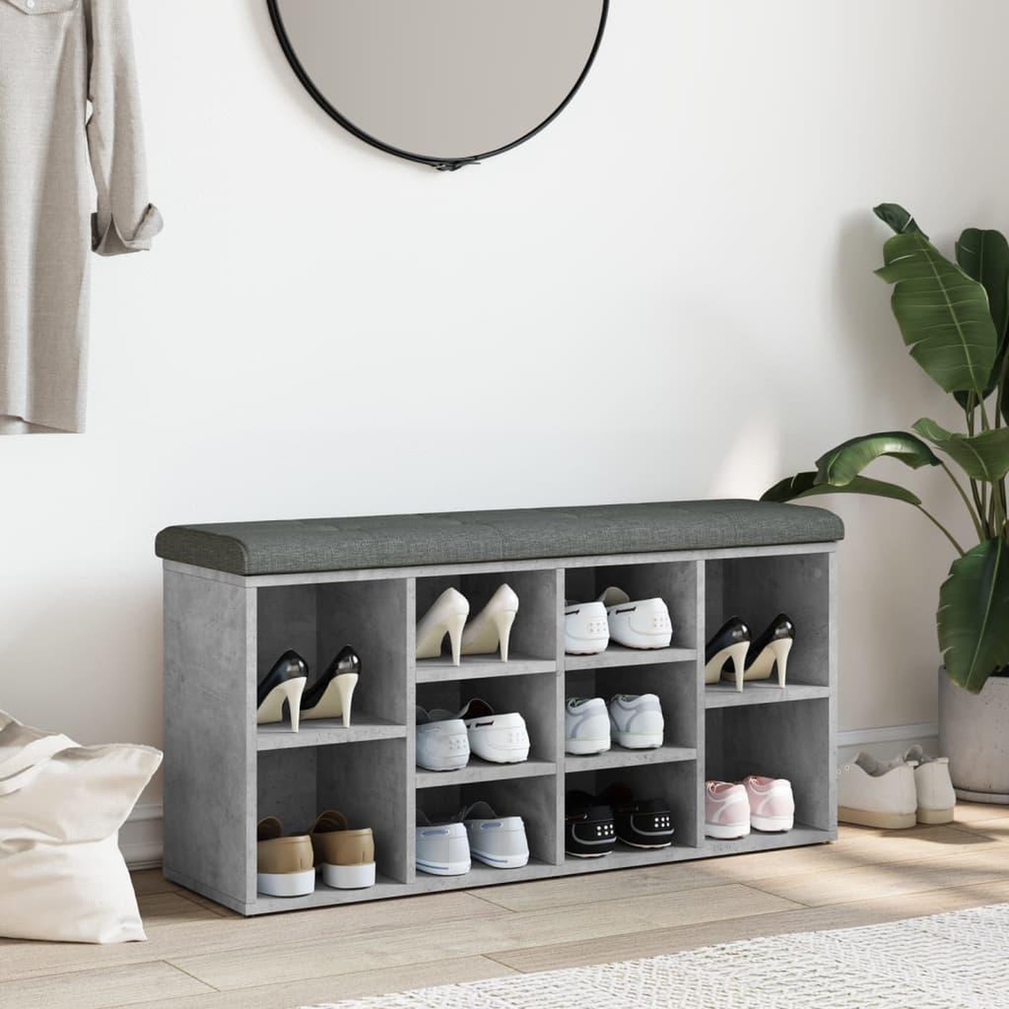 Voir la diapositive 3 : VIDAXL Banc a chaussures gris beton 102x32x50 cm bois d'ingenierie