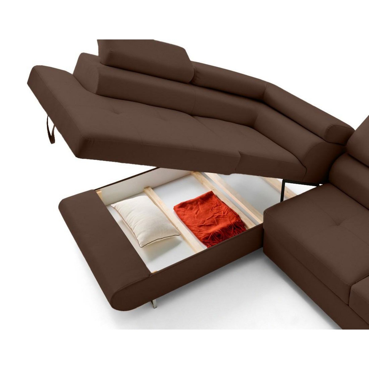 LISA DESIGN Zaria - canapé d'angle gauche 5 places convertible avec coffre et têtières en simili