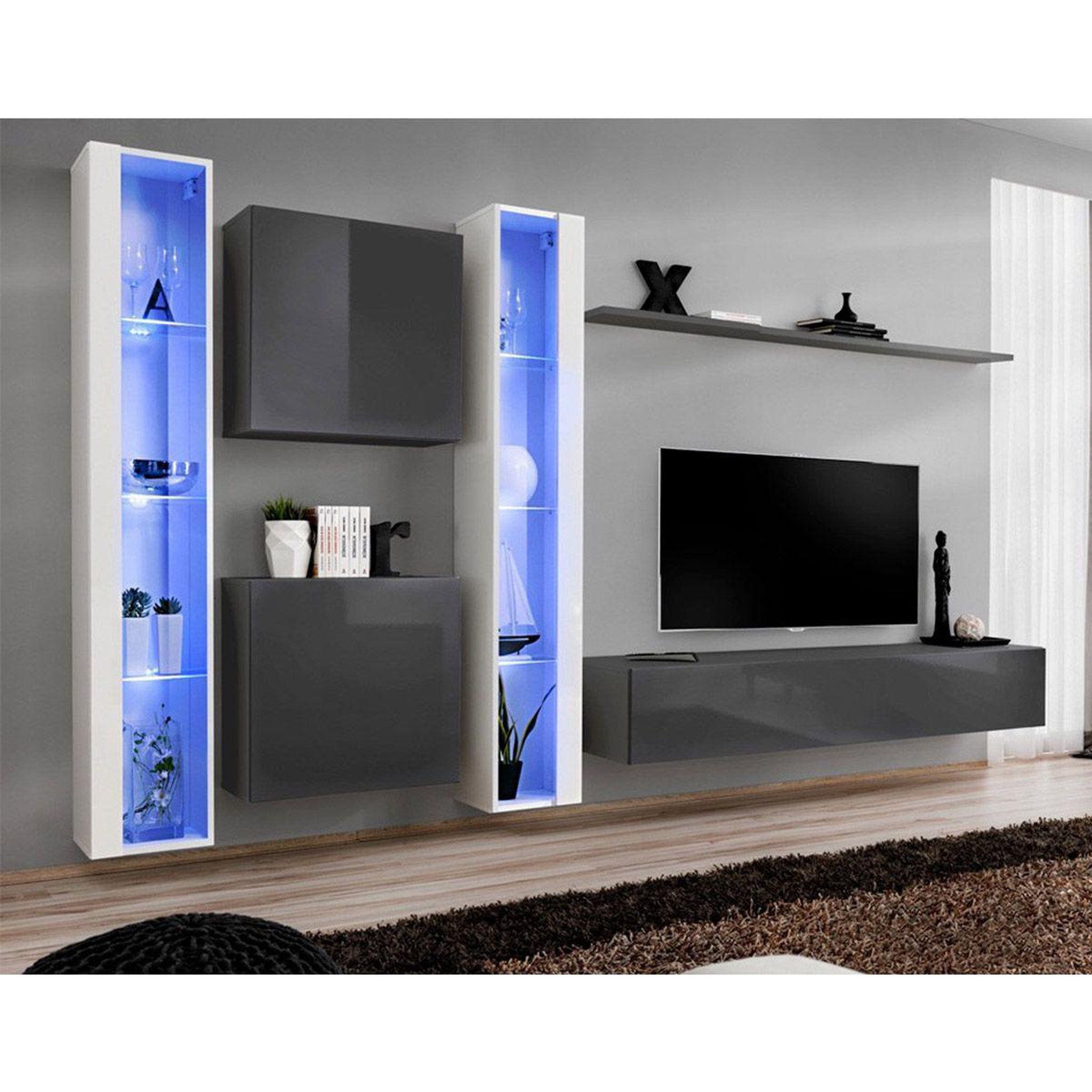 Voir la diapositive 1 : Paris Prix Meuble TV Mural Design  Switch XVI  330cm Blanc & Gris