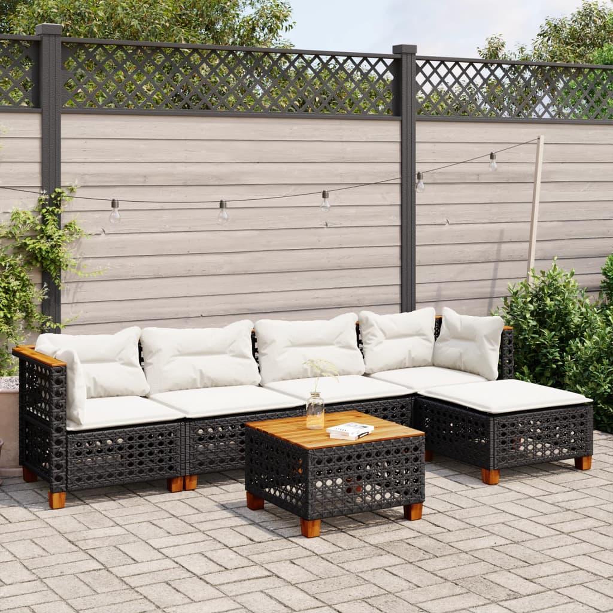 VIDAXL Salon de jardin 6 pcs avec coussins noir resine tressee