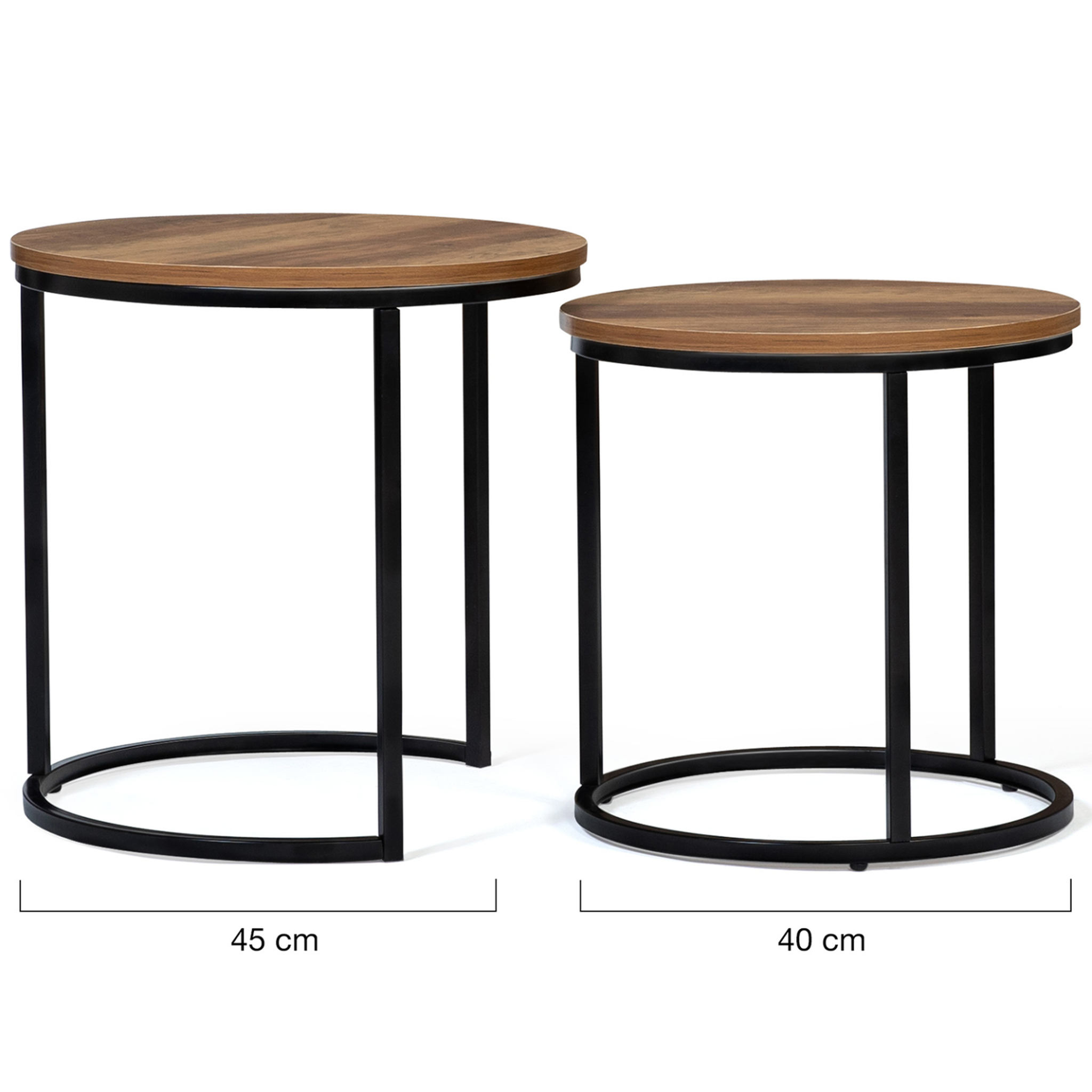 Voir la diapositive 4 : ID MARKET Lot de 2 tables basses gigognes hawkins rondes 40/45 bois foncé design industriel