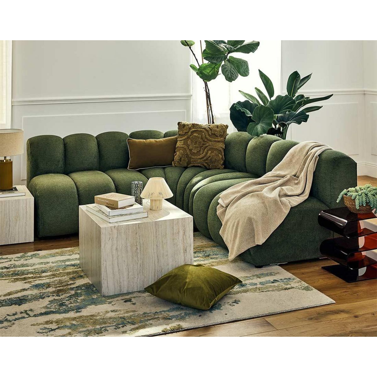 LISA DESIGN Debbie - canapé modulable d'angle réversible 4 places sans accoudoirs en tissu texturé