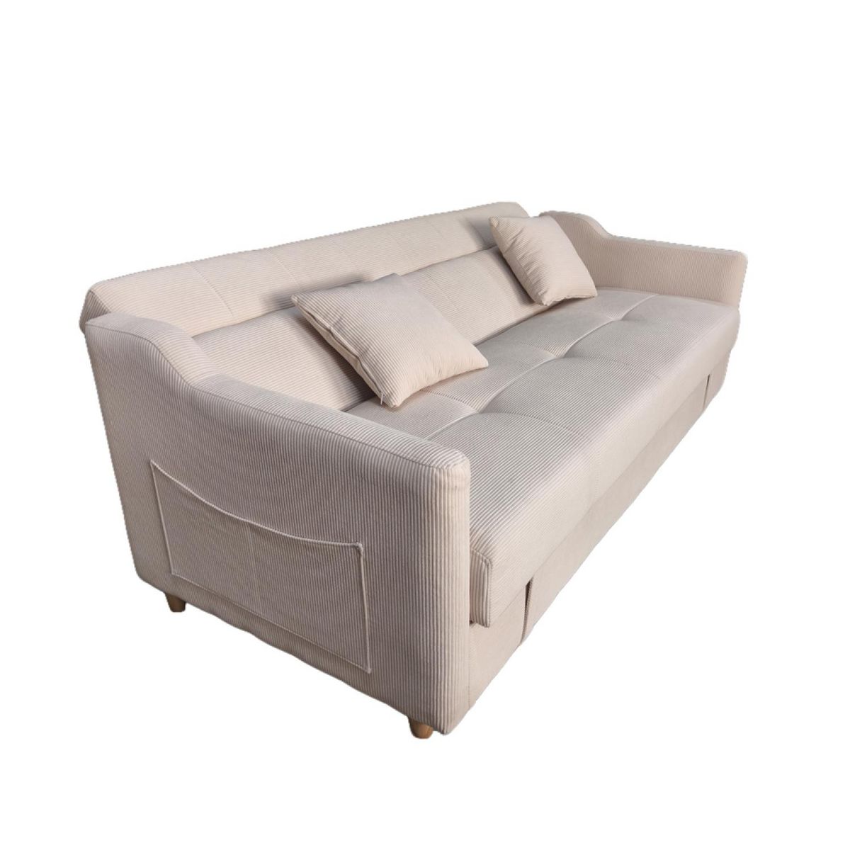 CONCEPT USINE Canapé convertible avec coffre en velours cotelé beige 3 places ADARE